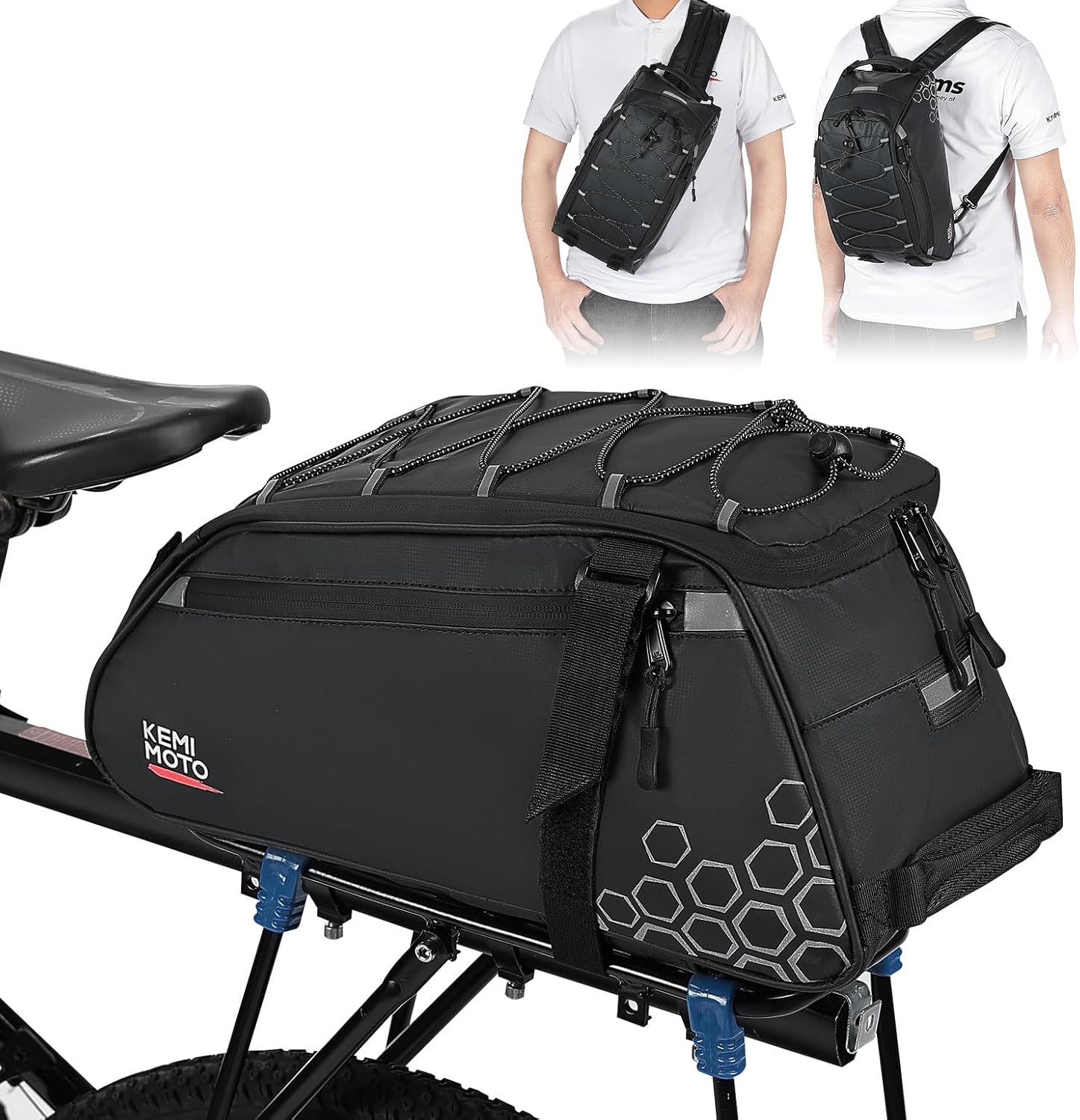 KEMIMOTO Rear Bike Rack Bag, 11L Water-resistant Trunk Bag 3-IN-1, Zippered