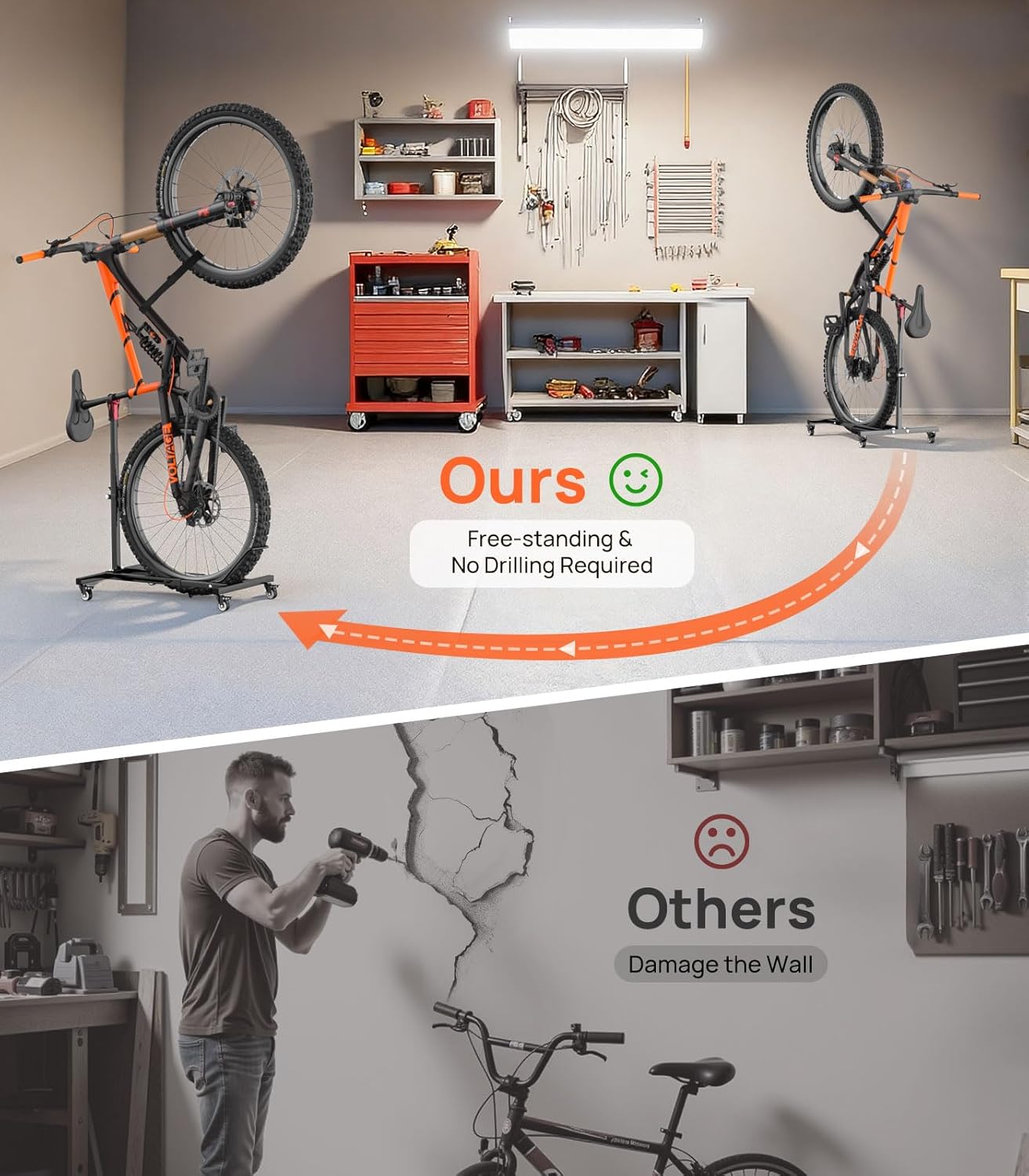 Housolution Vertical Bike Stand with Wheels up to 29", Adjustable Height, No - Image 6