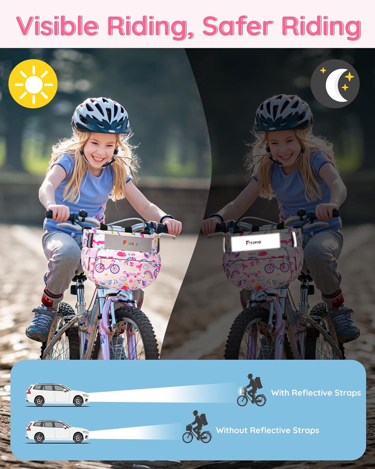 Fitense Kids Bike Basket, Bicycle Basket Front Handlebar, Waterproof Cute Fabric - Image 6