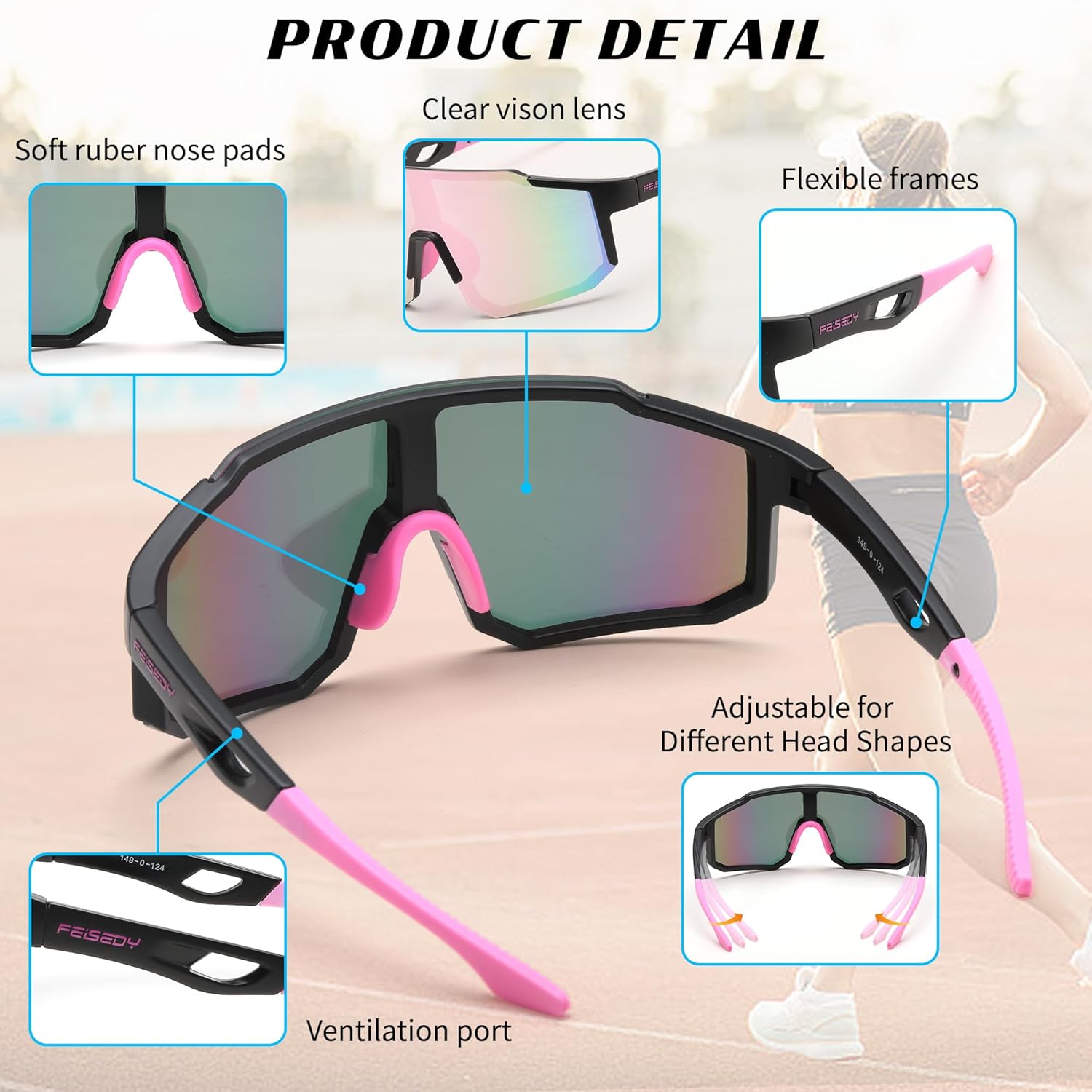 FEISEDY Sports Sunglasses for Men, Women and Teens - Baseball, Biking, Cycling - Image 4