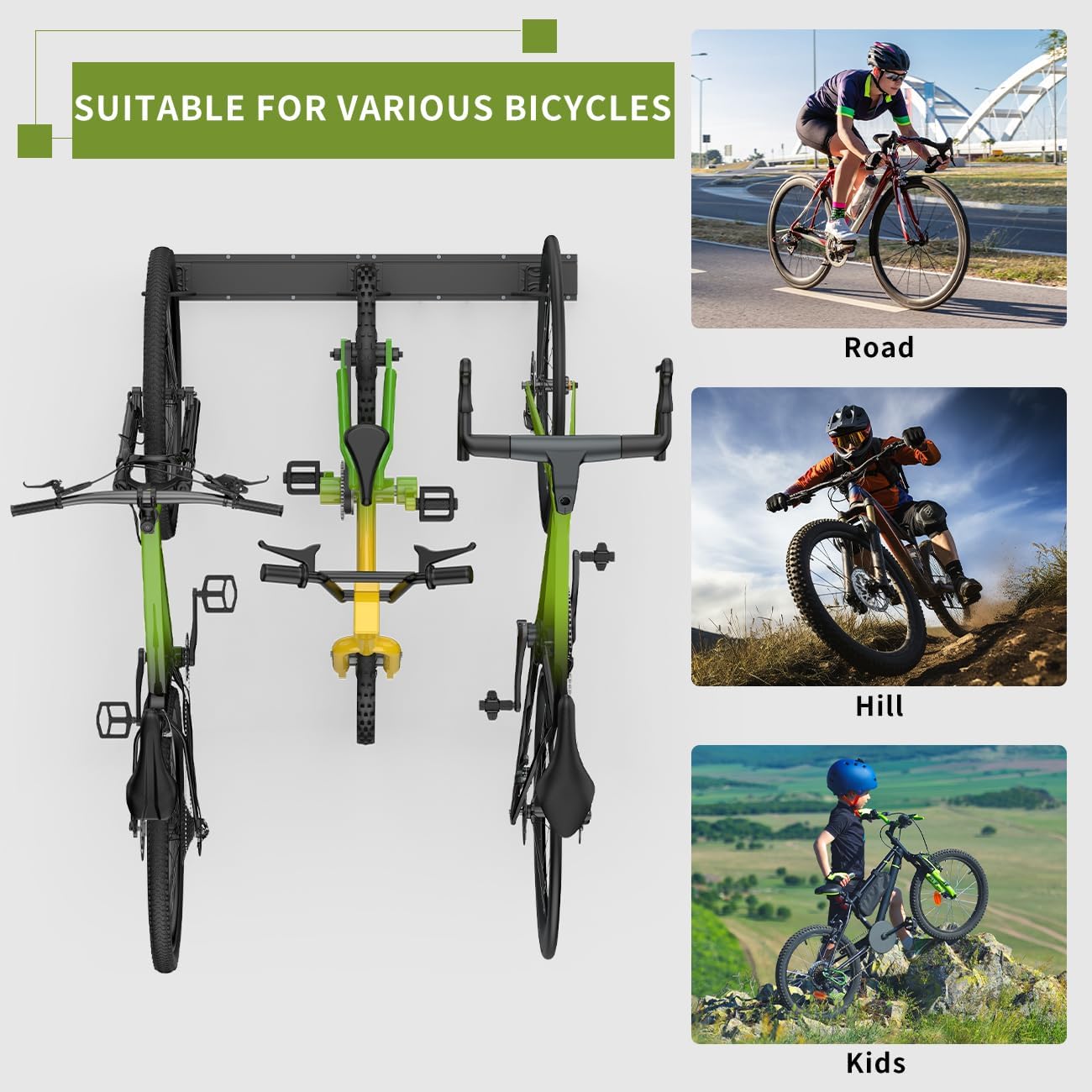 Housolution Bike Wall Mount 32Inch for 4 Bikes + 3 Helmets, Up to 300lbs - Image 6