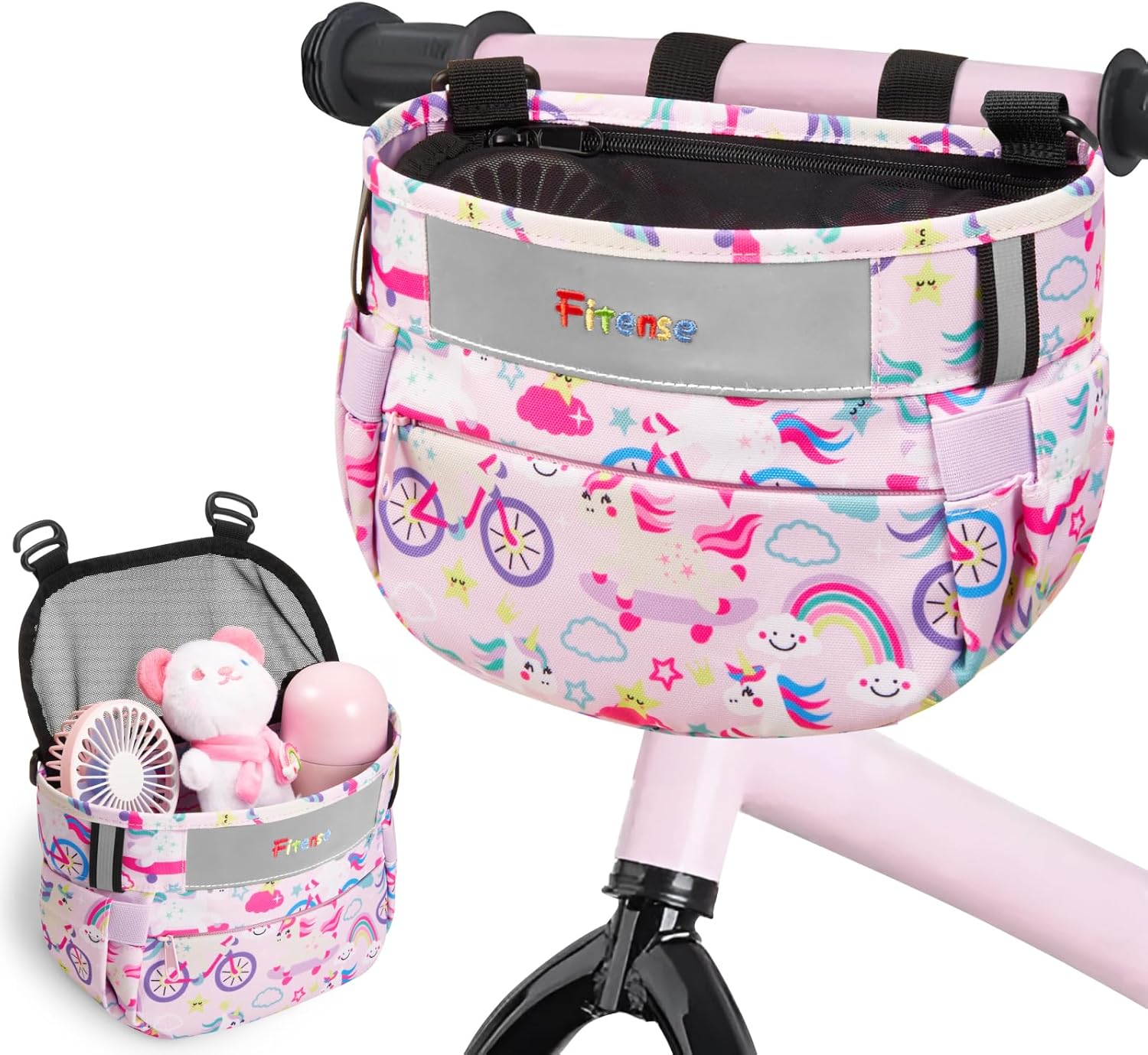 Fitense Kids Bike Basket, Bicycle Basket Front Handlebar, Waterproof Cute Fabric