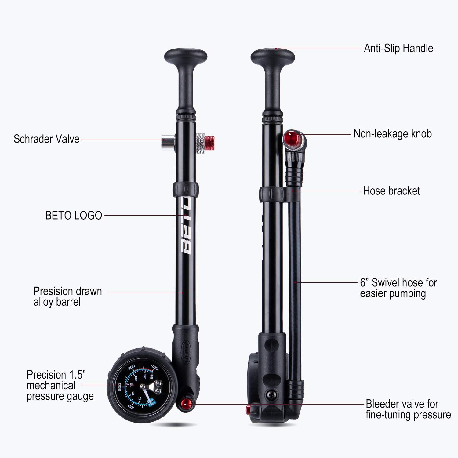 BETO High Pressure Shock Pump - (400 PSI Max) MTB Bike Shock Pump for Fork - Image 5