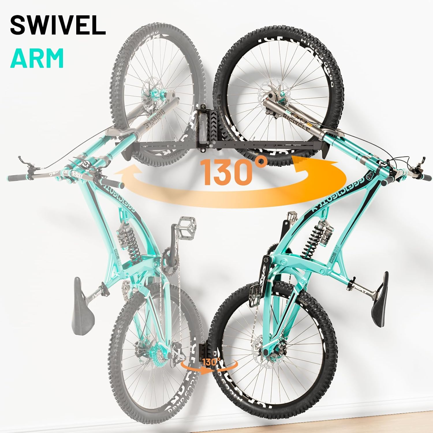 2-Pack Swivel Bike Rack Wall Mount, Bike Hangers for Garage, Space-Saving - Image 4