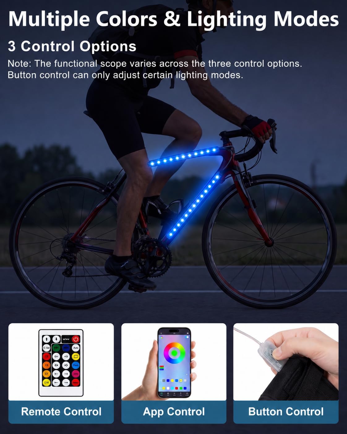 JUSJUBR Bike Lights for Night Riding, Multiple Colors and Lighting Modes - Image 2