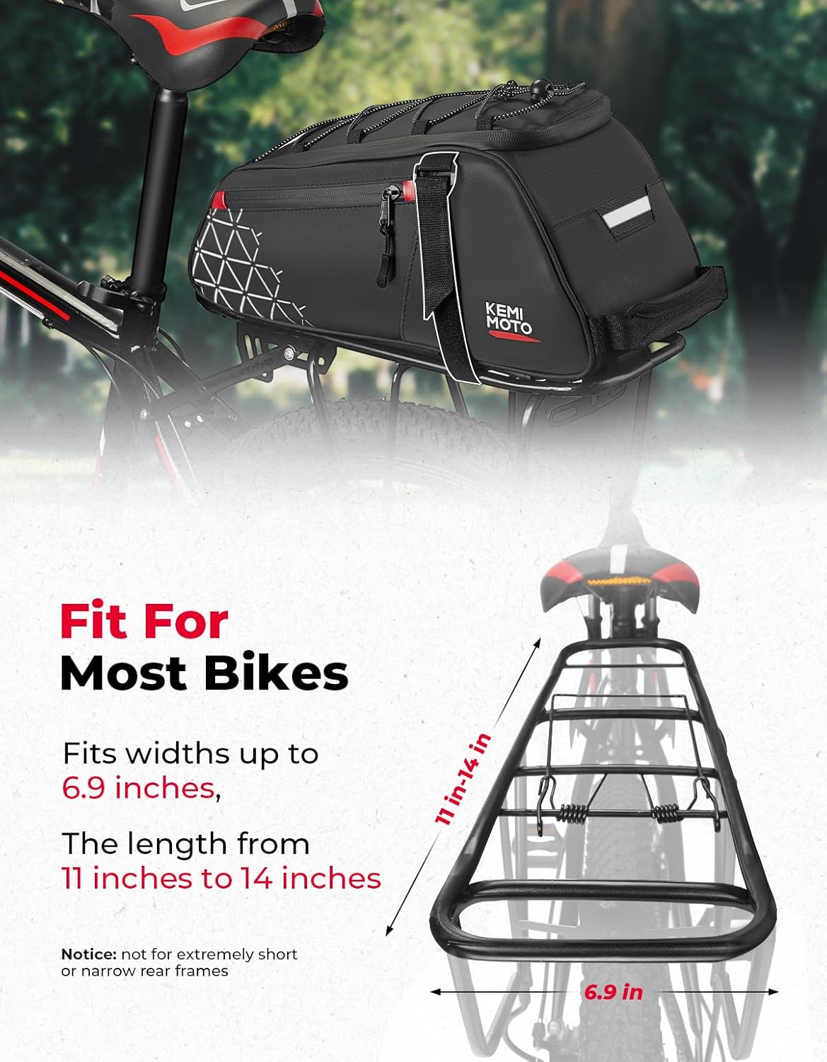KEMIMOTO 8L Bike Bag with 6L Removable Cooler Bag, Bike Rear Rack Bag PVC Water - Image 8