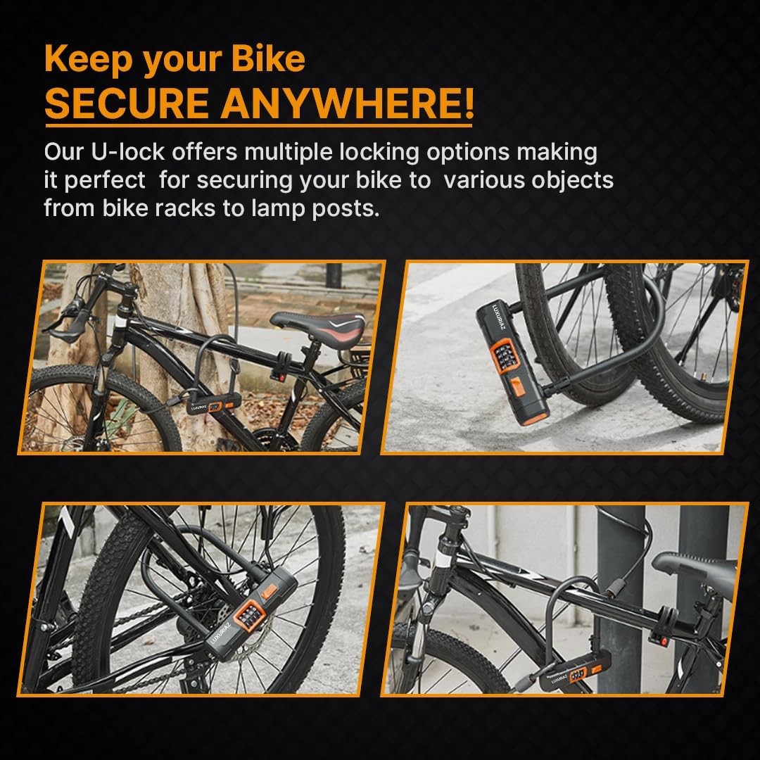 Heavy Duty Bike Lock with 5ft Steel Cable & Mounting Bracket - Keyless U-Lock - Image 8
