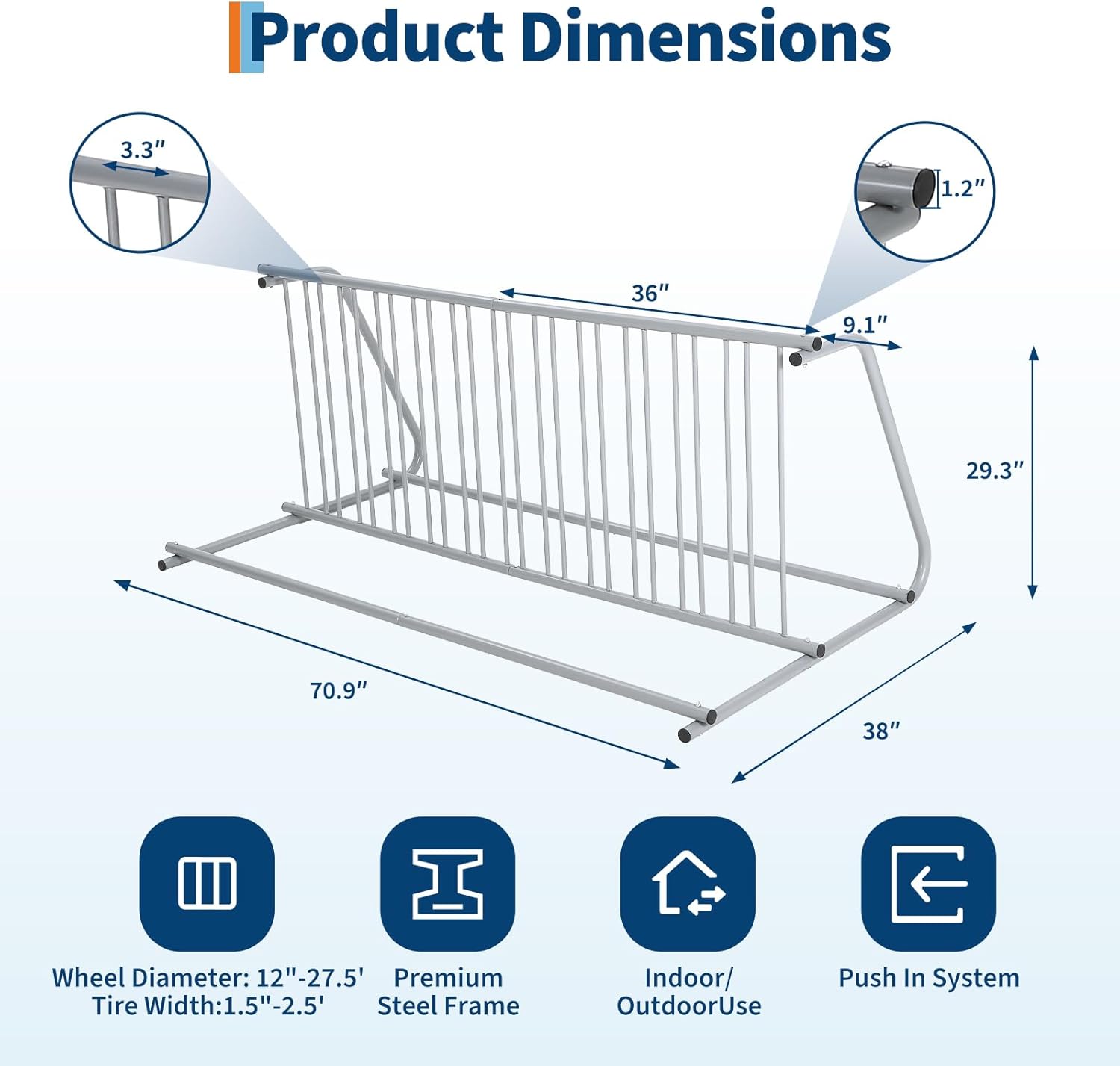 12-Bike Commercial Floor Rack, Heavy Duty Powder-Coated Steel Grid Organizer - Image 2