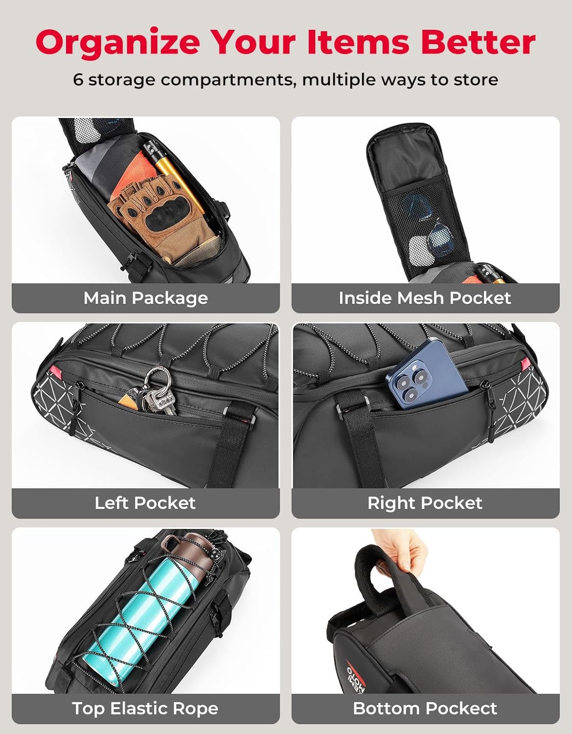 KEMIMOTO Rear Bike Rack Bag - 8L PVC Water Resistant Ebike Bags for Bicycle Rear - Image 4