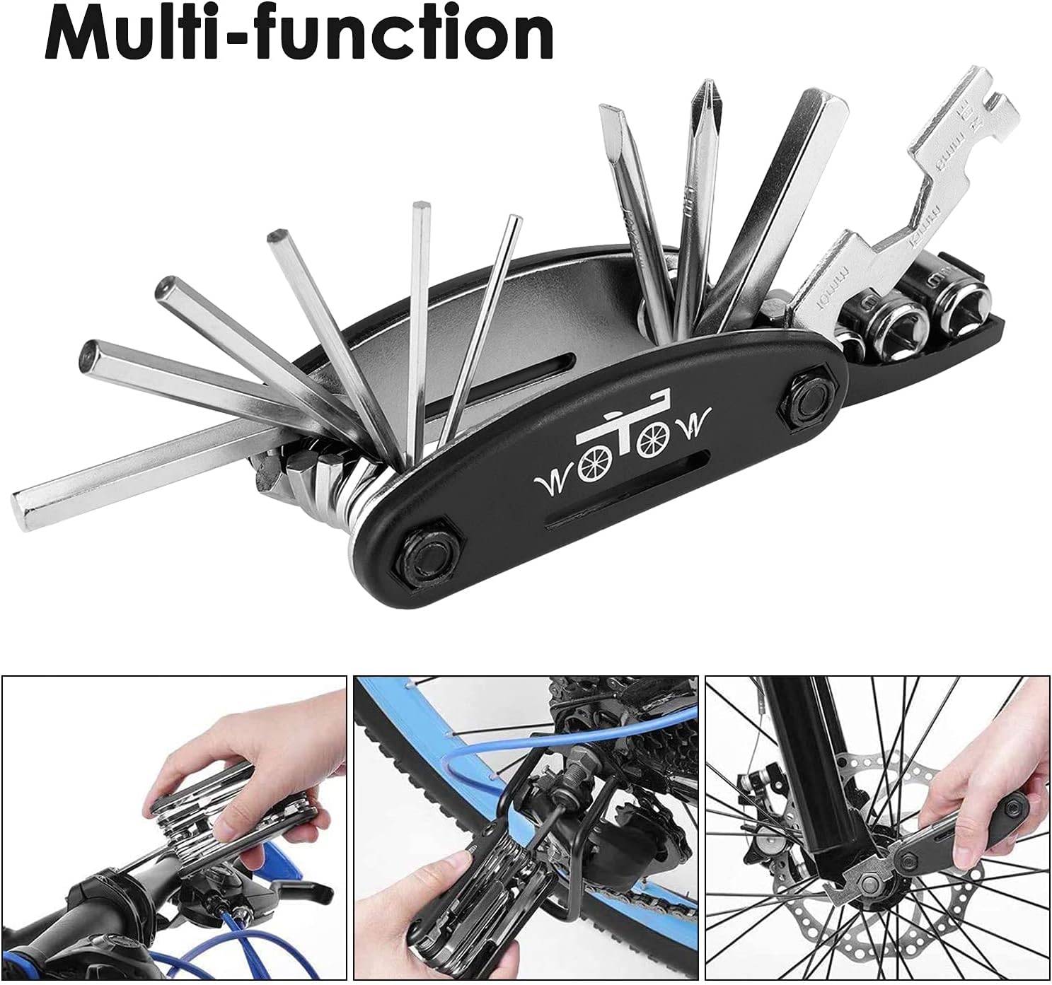 WOTOW Bike Repair Tool Kit, 16 in 1 Bicycle Multitool with Tire Levers Hex Spoke - Image 3