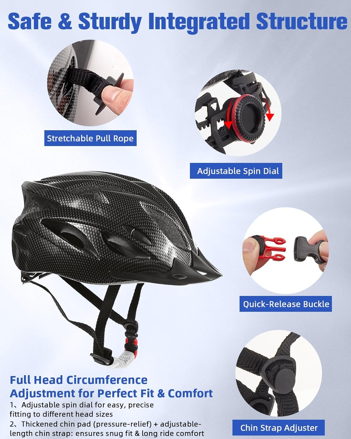 Zacro Adult Bike Helmet, Lightweight Bicycle Helmet with Removable Pads - Image 3