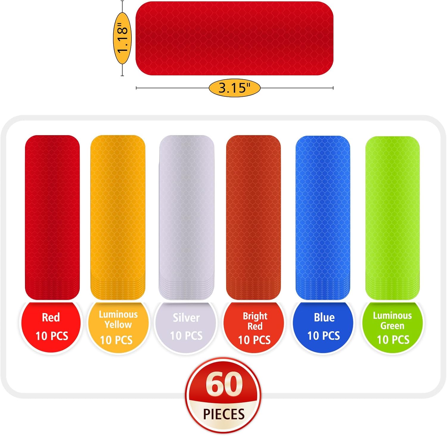60pcs Reflective Stickers,Safety Warning Long Reflective Strips Tape - Image 2