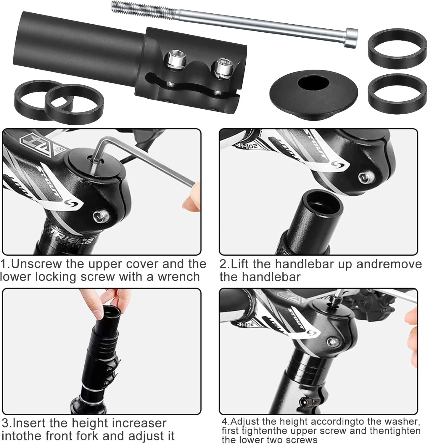 Bike Stem Riser, Adjustable Bicycle Handlebar Extender, 28.6mm Bike Fork - Image 5