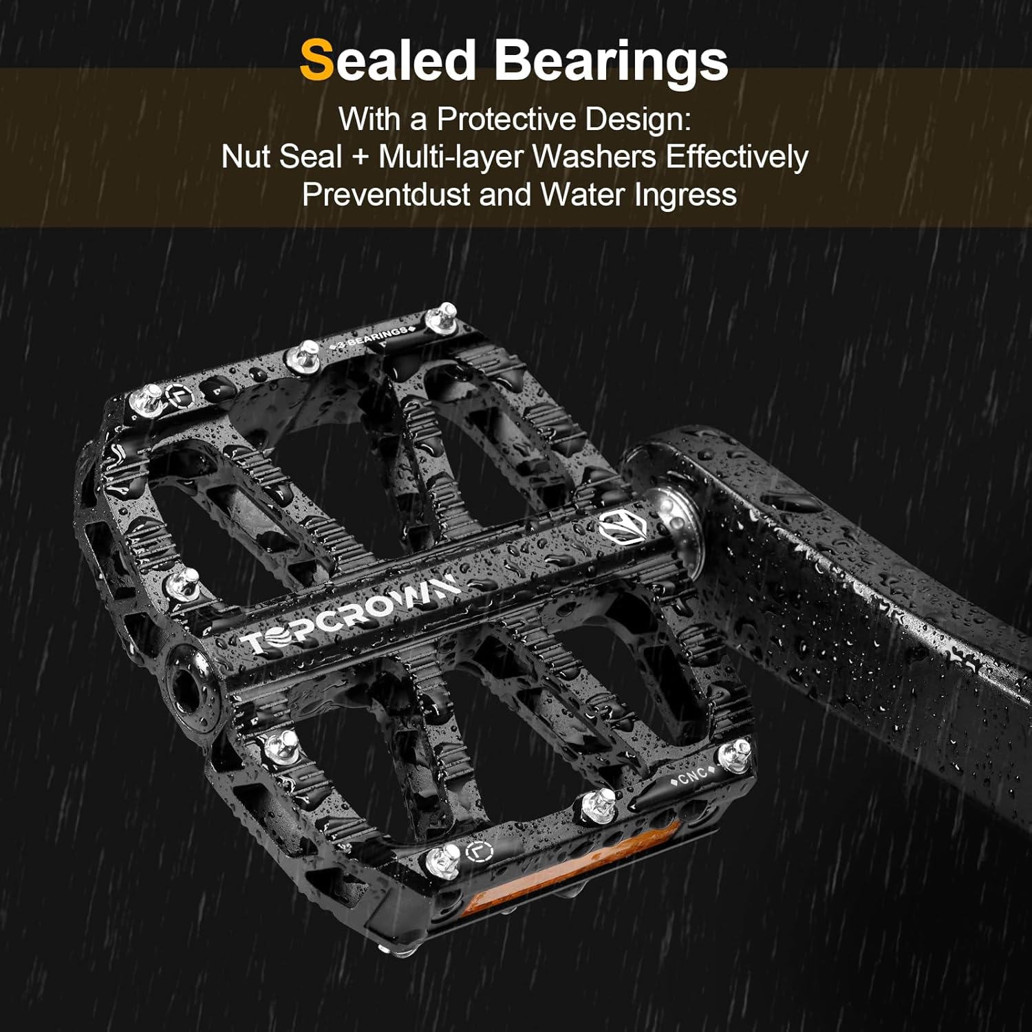 Topcrown Mountain Bike Pedals with Reflectors, Aluminum Metal Bicycle Flat - Image 6