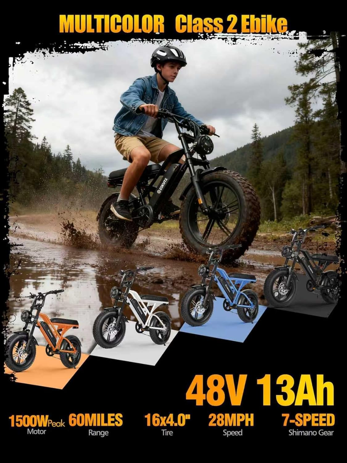 ESKUTE V100 Electric Bike for Adults, Electric Dirt Bike 1500W Peak Motor - Image 2