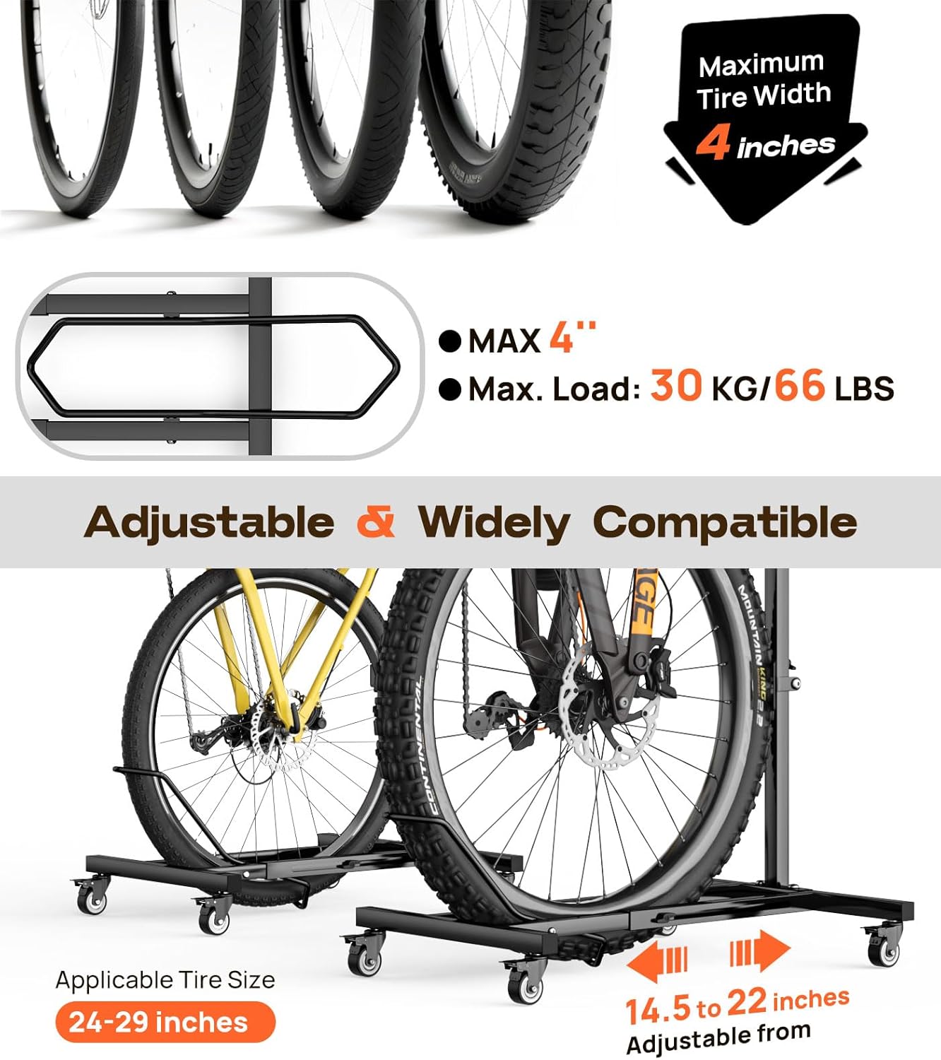 Housolution Vertical Bike Stand with Wheels up to 29", Adjustable Height, No - Image 4