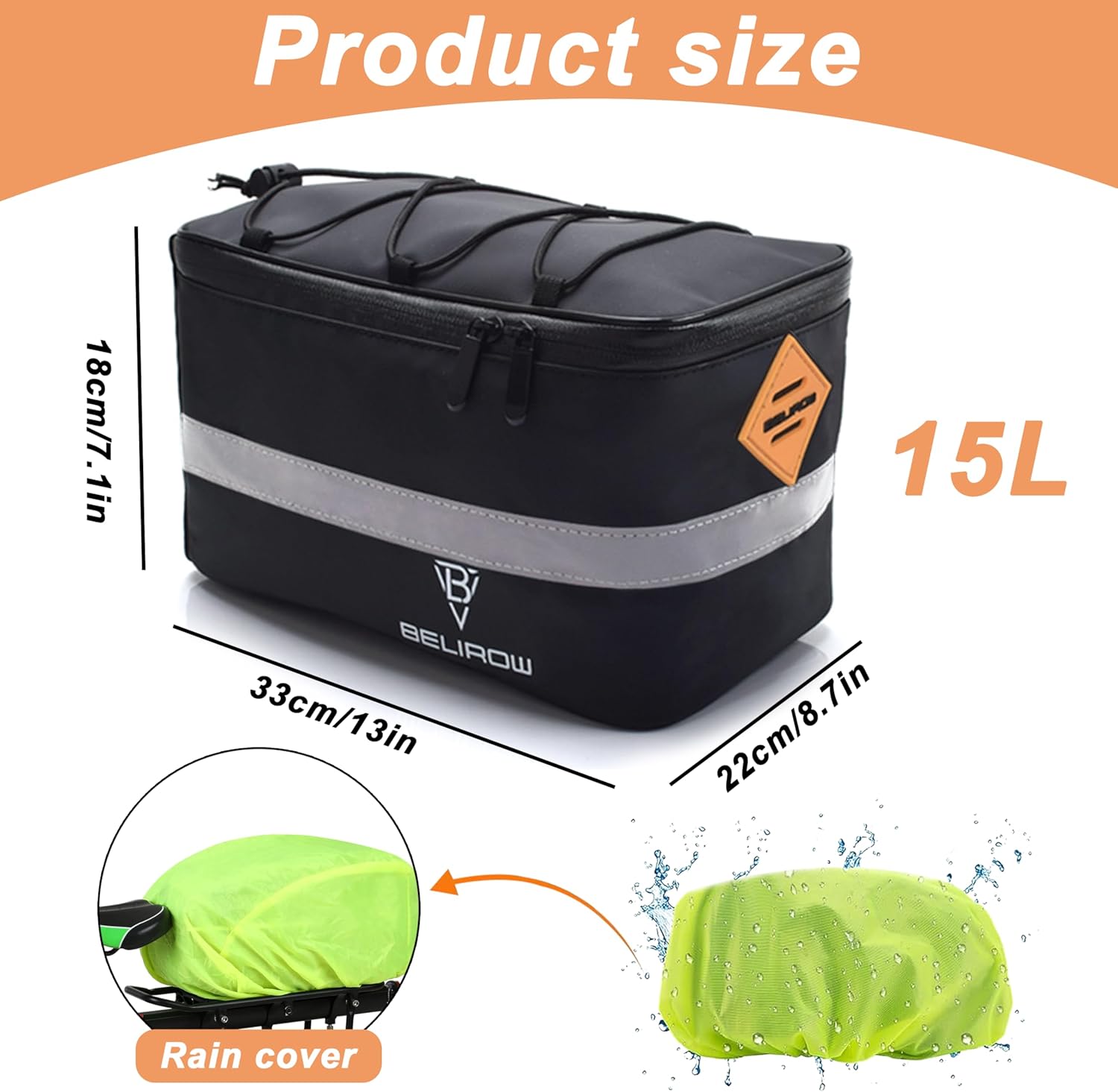 Bike Rear Rack Bag with Rain Cover, 15L Reflective Waterproof Bike Rack Backpack - Image 6