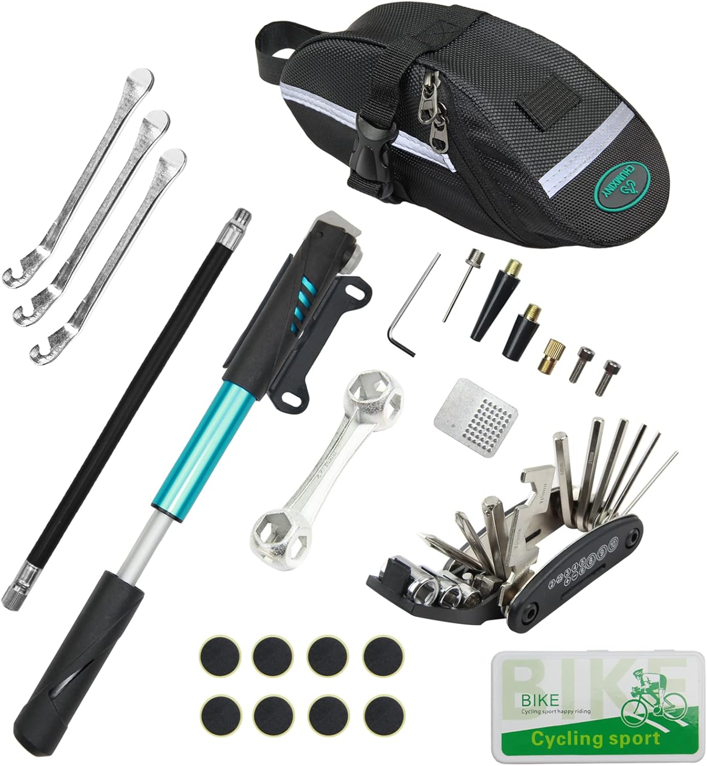 CHUMXINY Bike Repair Kit, 16-in-1 Tool, 120Psi Mini Bicycle Pump, Bicycle Tire