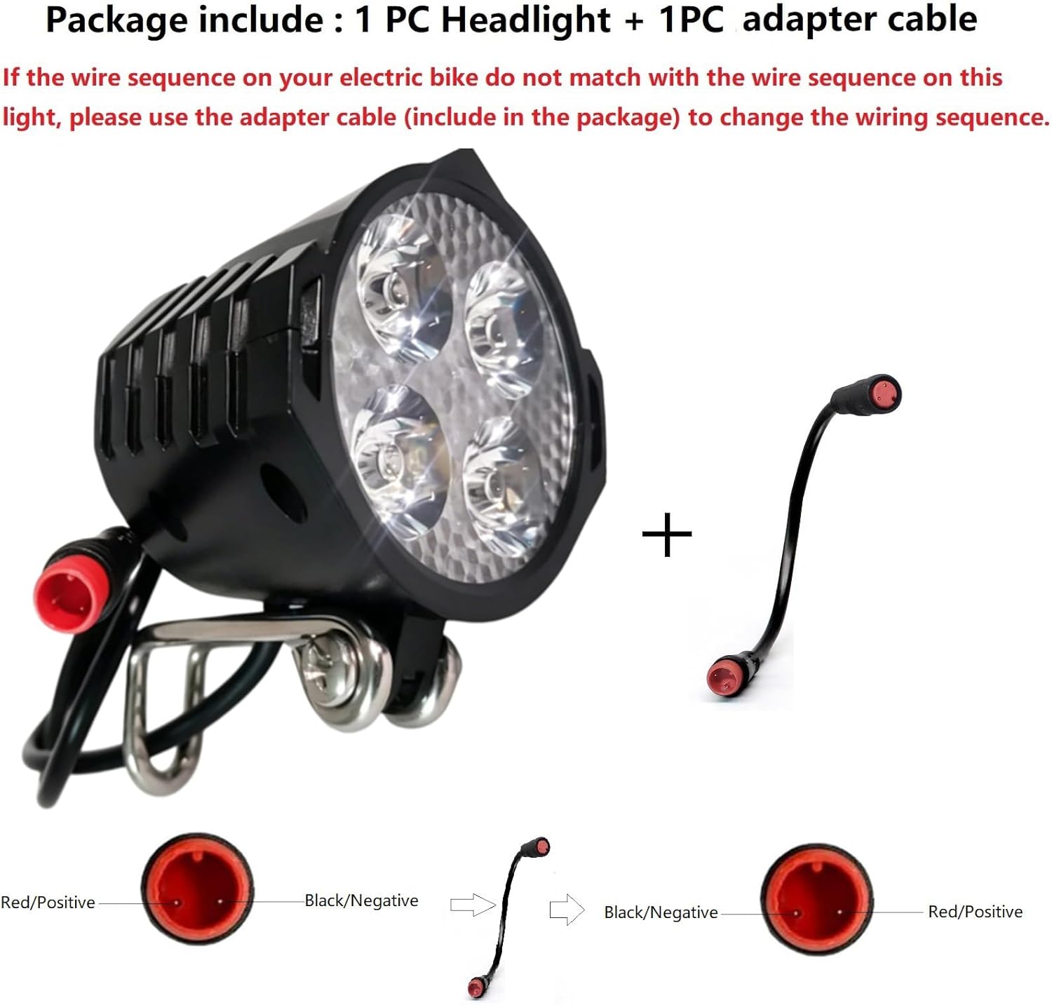 Headlight for Adult Ebike 2-Pin Waterproof Connector, 36V 48V Bright Bike Front - Image 4