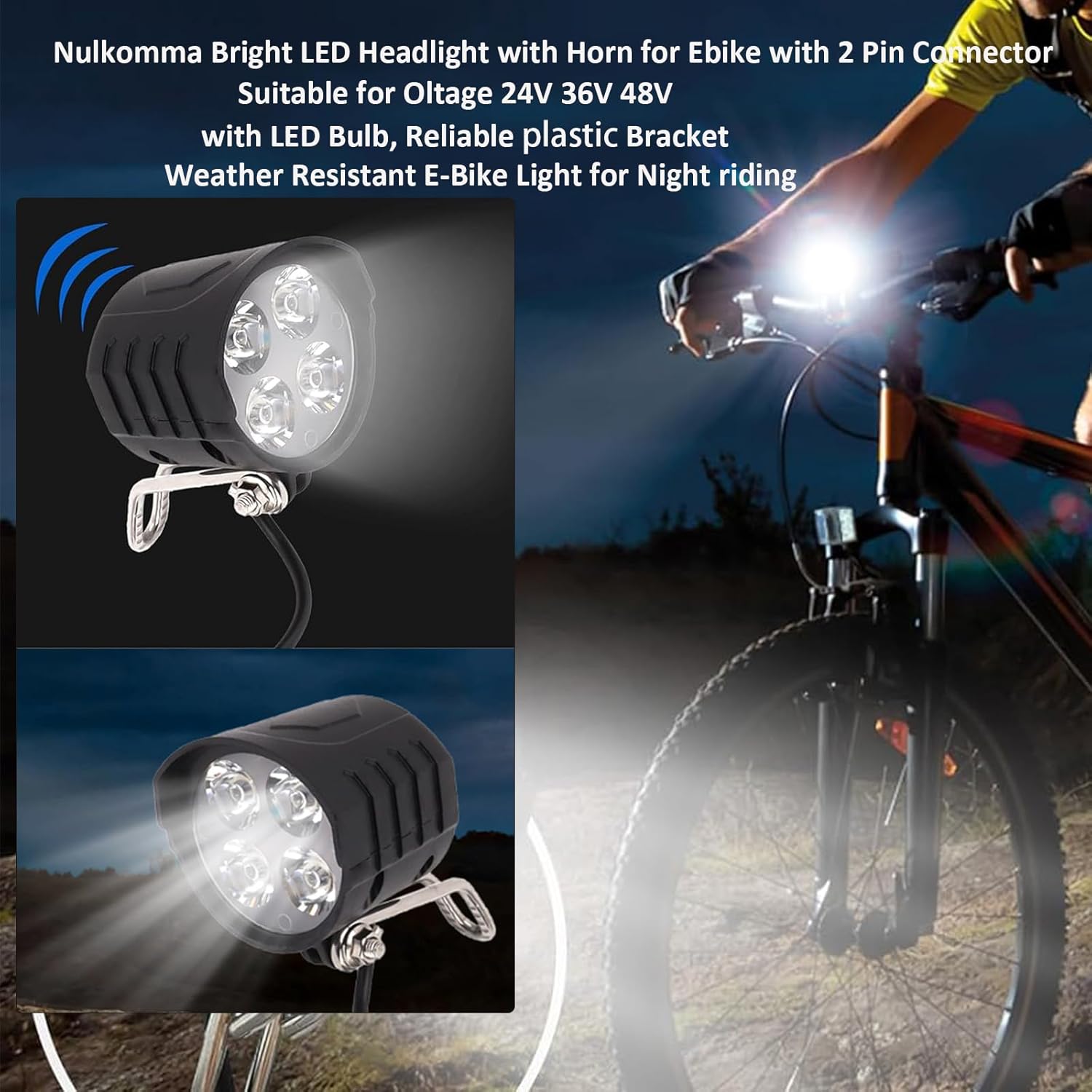 Headlight for Adult Ebike 2-Pin Waterproof Connector, 36V 48V Bright Bike Front - Image 3