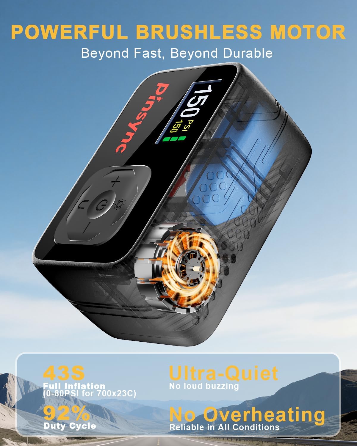 Mini Electric Bike Pump, 17S Fast Inflate 150PSI Portable Tire Pump - Image 6