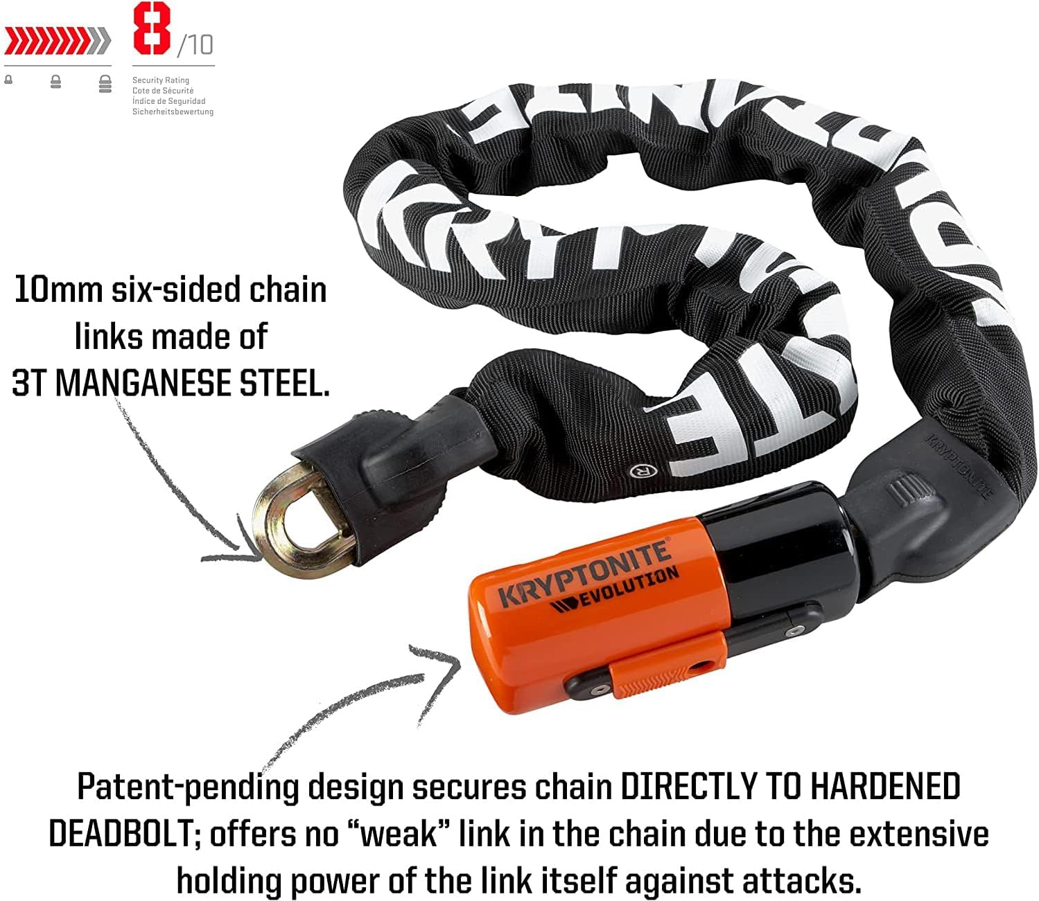 Kryptonite Evolution 1090 Bike Chain Lock, 3 Feet Long 10mm Steel Chain Heavy - Image 2
