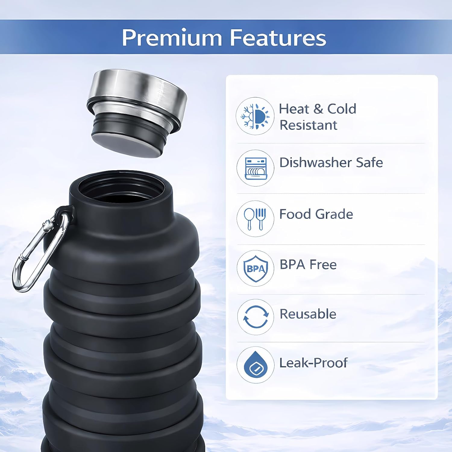 Collapsible Water Bottles,16oz Capacity Portable Reusable Silicone Water - Image 5