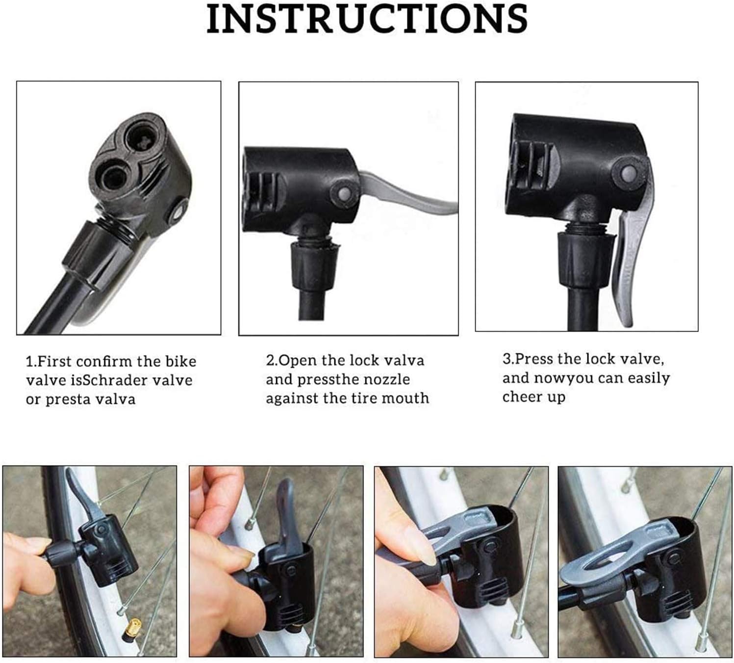 Bike Floor Pump, Bicycle Pump with Dual Presta & Schrader Valve Head - Image 4