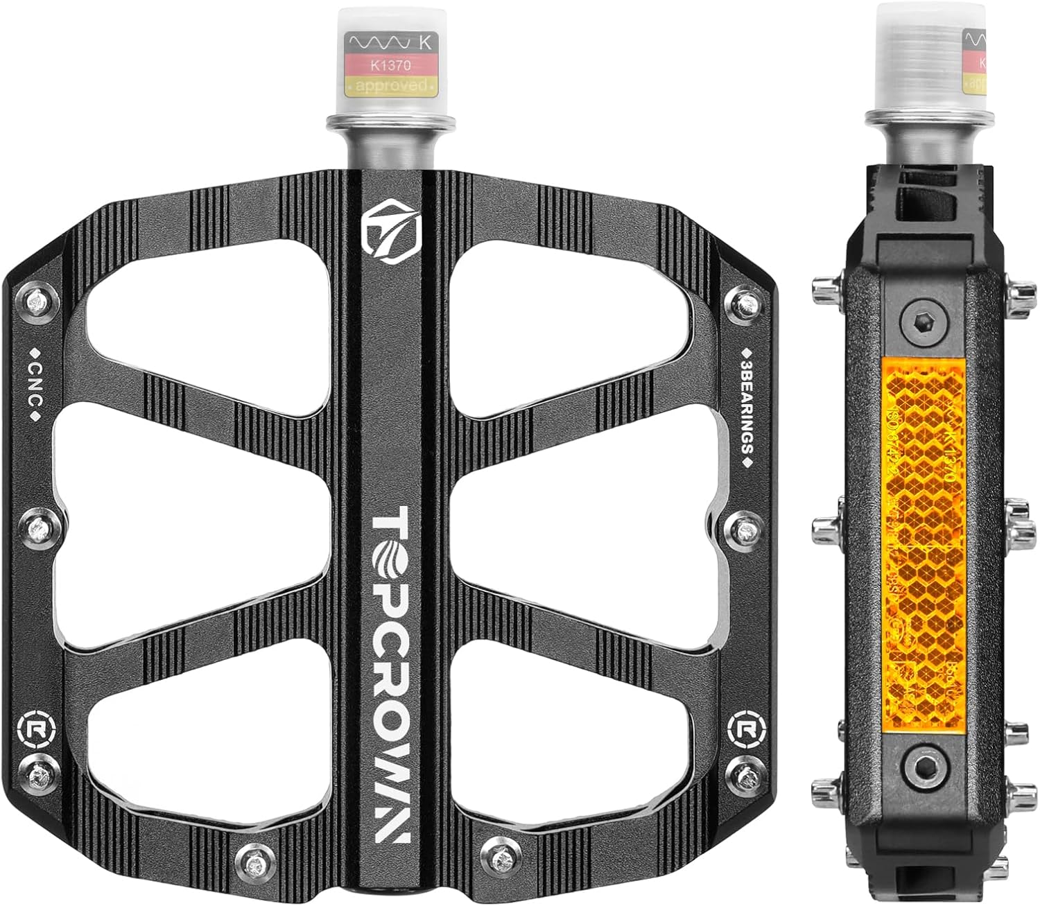 Topcrown Mountain Bike Pedals with Reflectors, Aluminum Metal Bicycle Flat