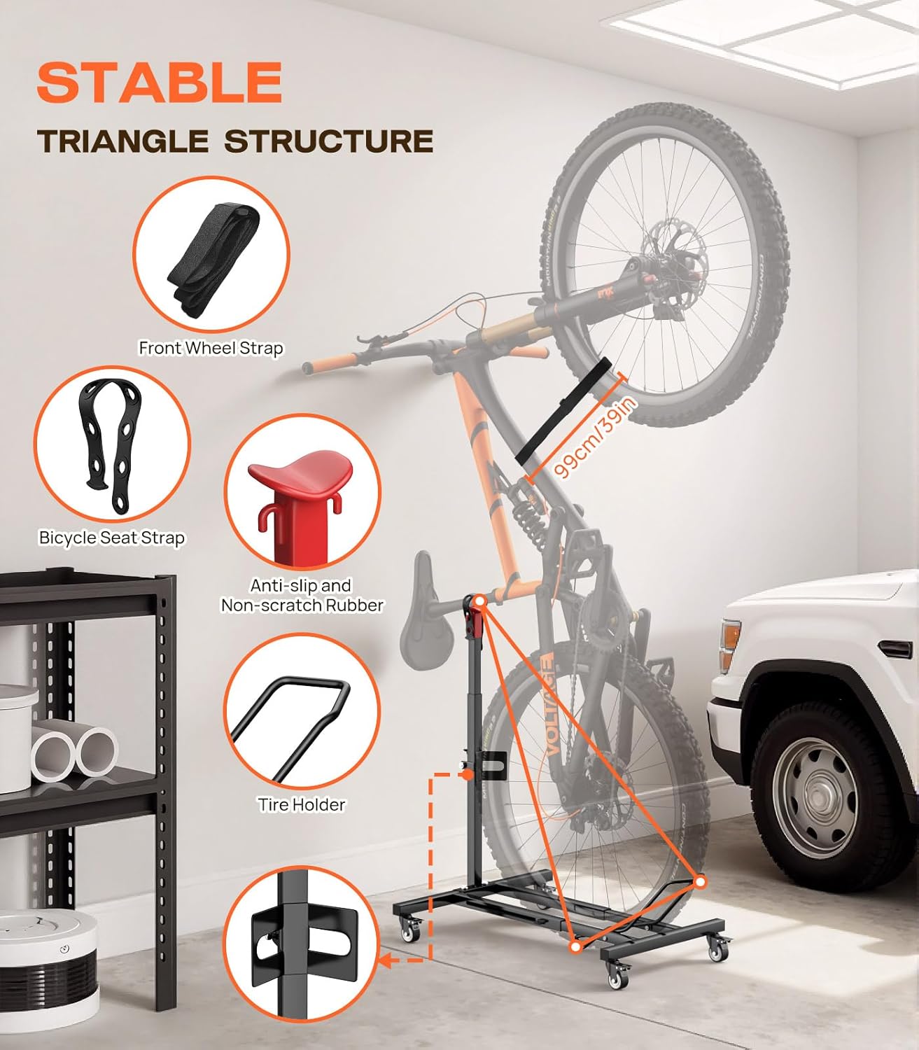 Housolution Vertical Bike Stand with Wheels up to 29", Adjustable Height, No - Image 5
