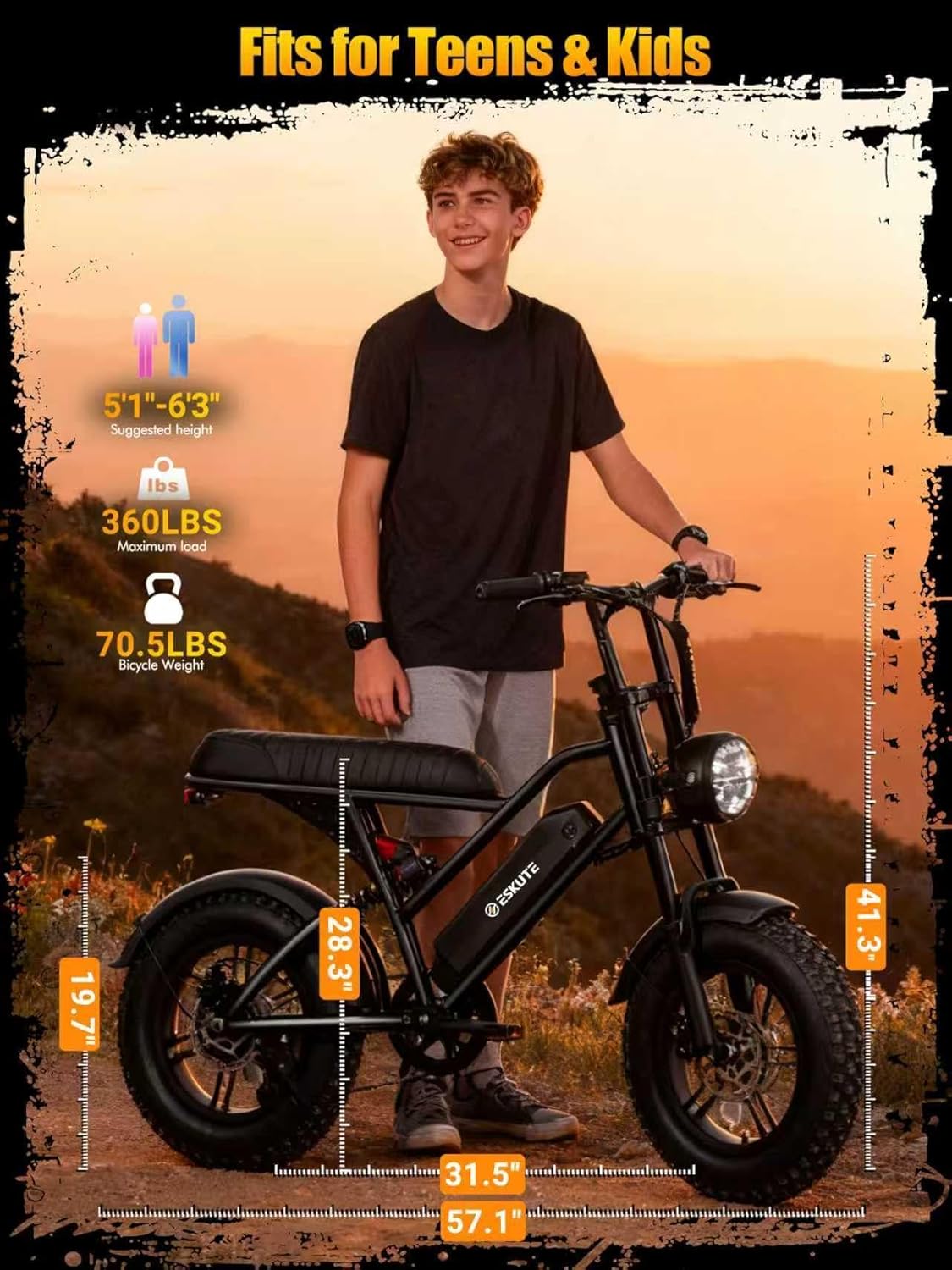 ESKUTE V100 Electric Bike for Adults, Electric Dirt Bike 1500W Peak Motor - Image 8