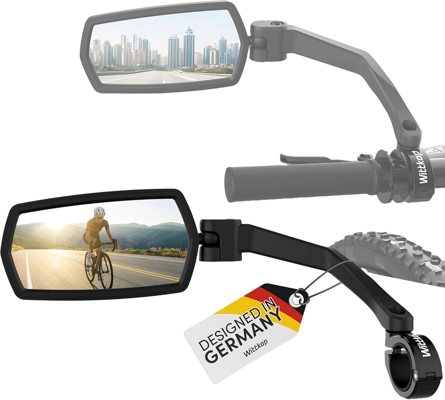 WITTKOP Bike mirror | Large HD field of vision | 360° rotatable & foldable