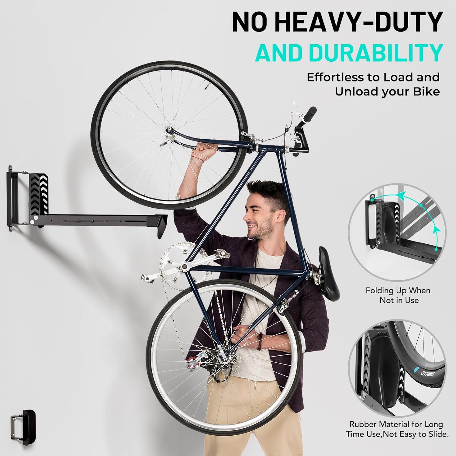 2-Pack Swivel Bike Rack Wall Mount, Bike Hangers for Garage, Space-Saving - Image 3
