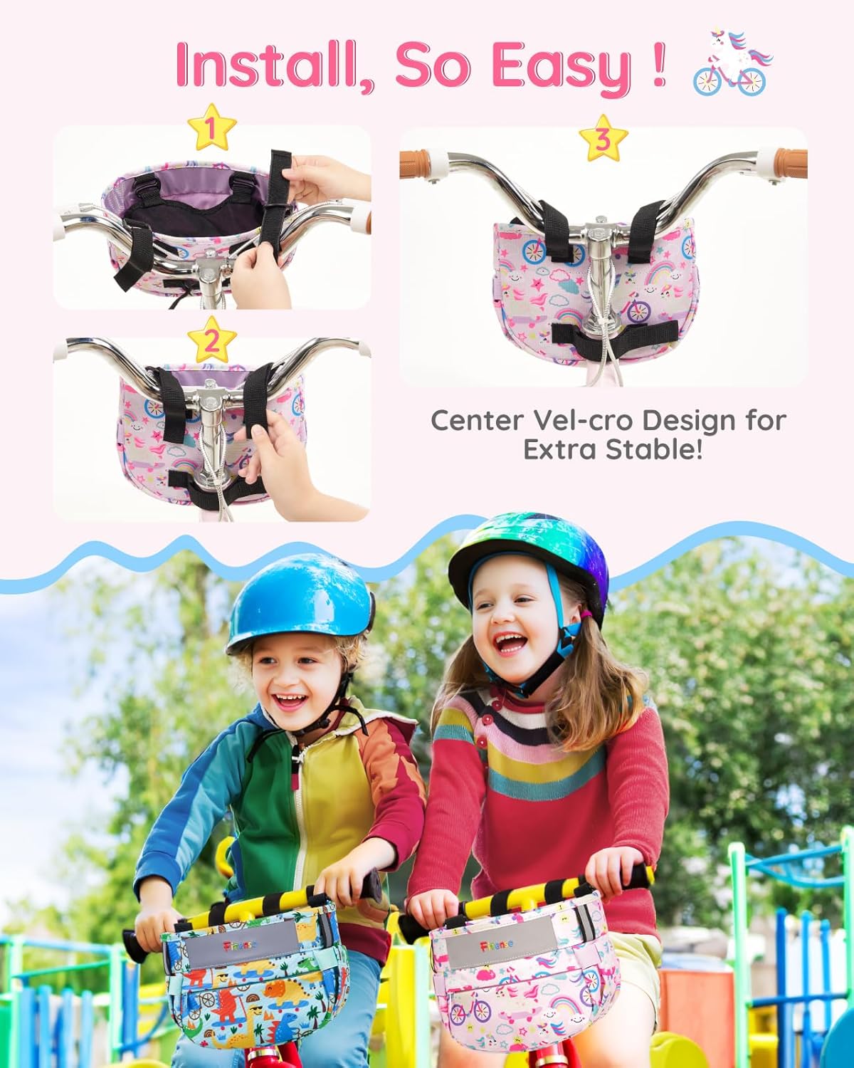 Fitense Kids Bike Basket, Bicycle Basket Front Handlebar, Waterproof Cute Fabric - Image 5