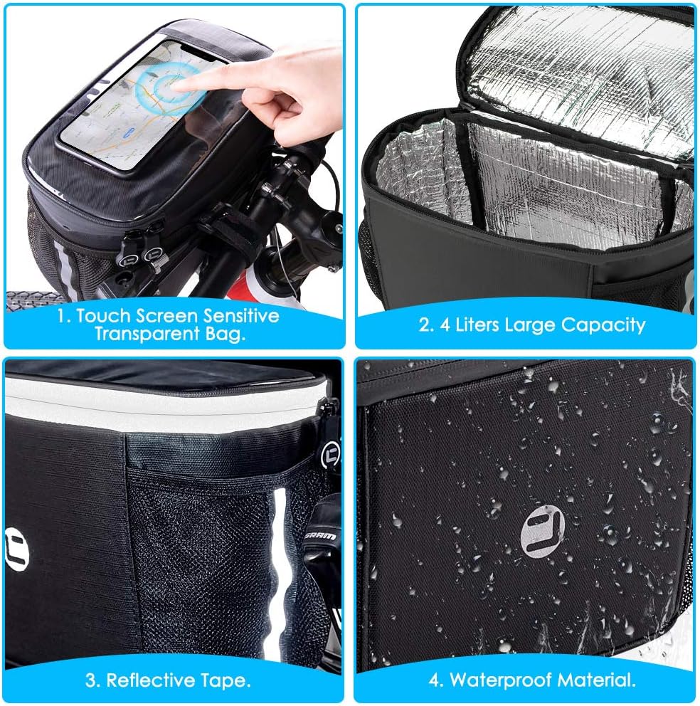 WOTOW Bike Handlebar Insulated Bag, Bike Front Phone Bag Cooler Storage Pouch - Image 4