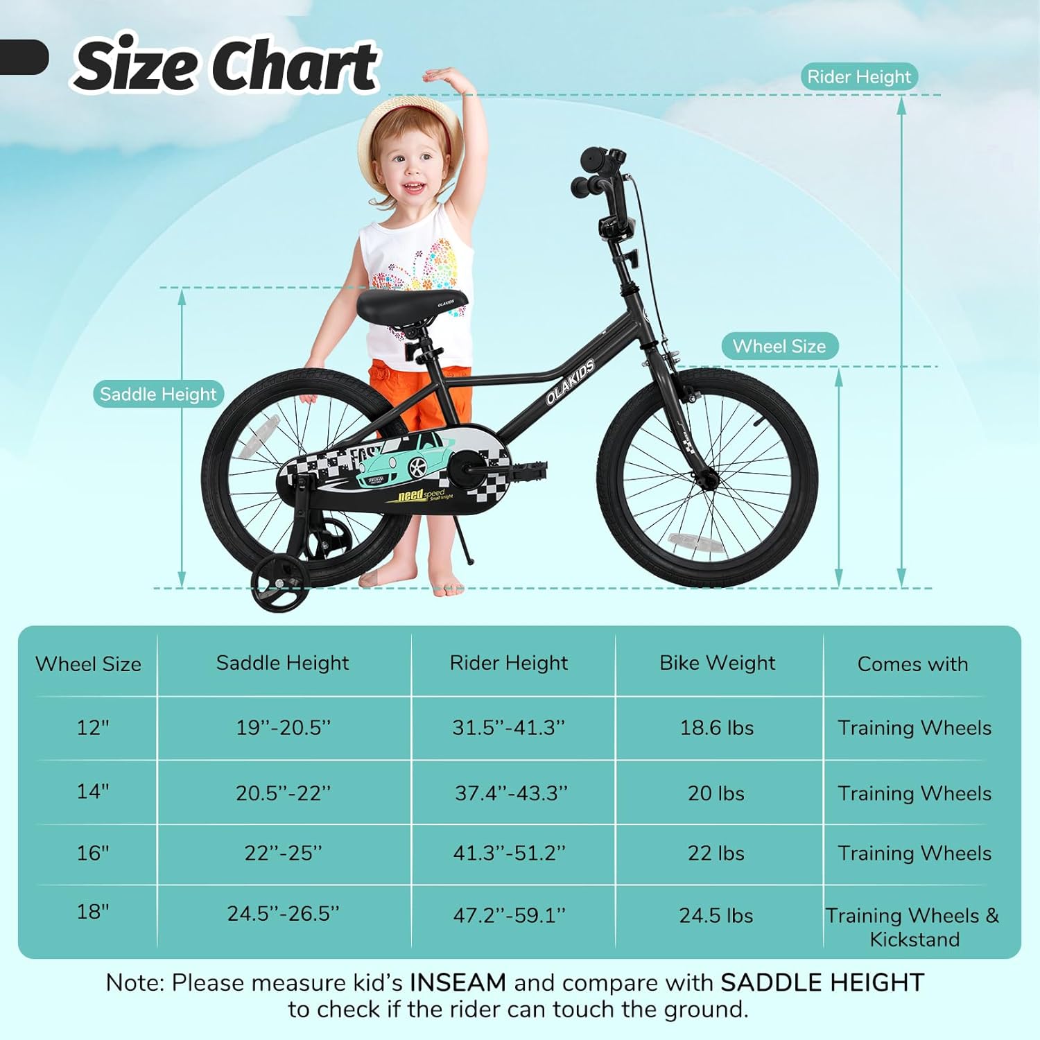 Olakids Kids Bike, 12 14 16 18 Inch Racing Car Themed Toddlers Bike - Image 7