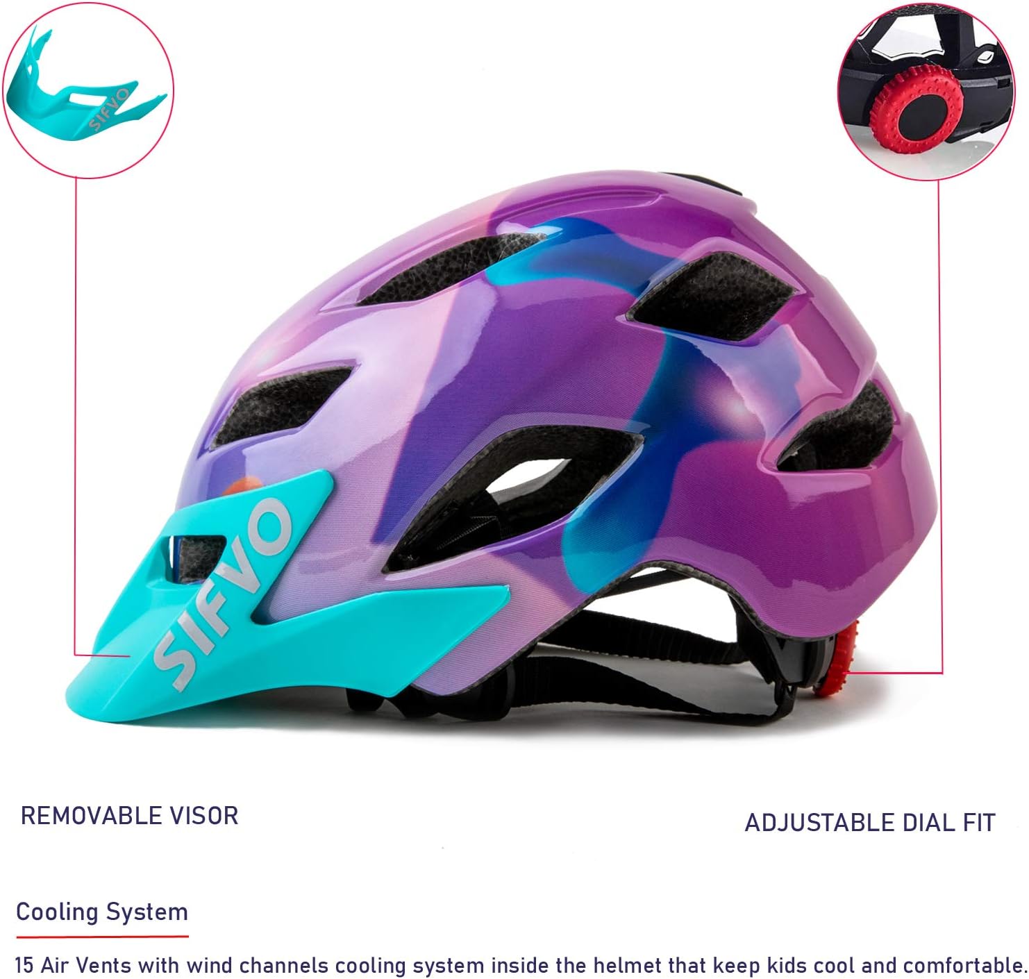 SIFVO Kids Bike Helmet for Boys and Girls 5-14, With Removable Visor, - Image 2