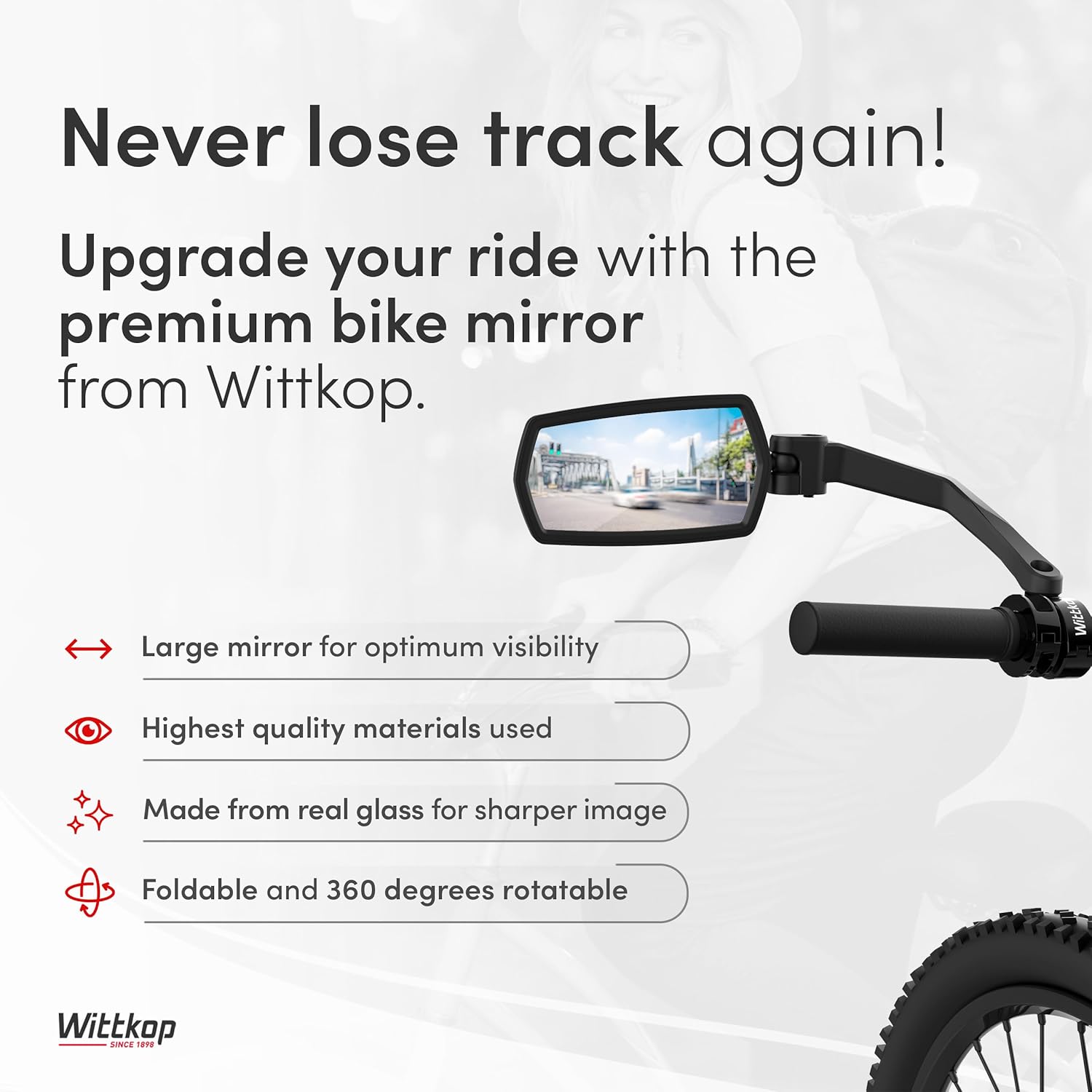 WITTKOP Bike mirror | Large HD field of vision | 360° rotatable & foldable - Image 2