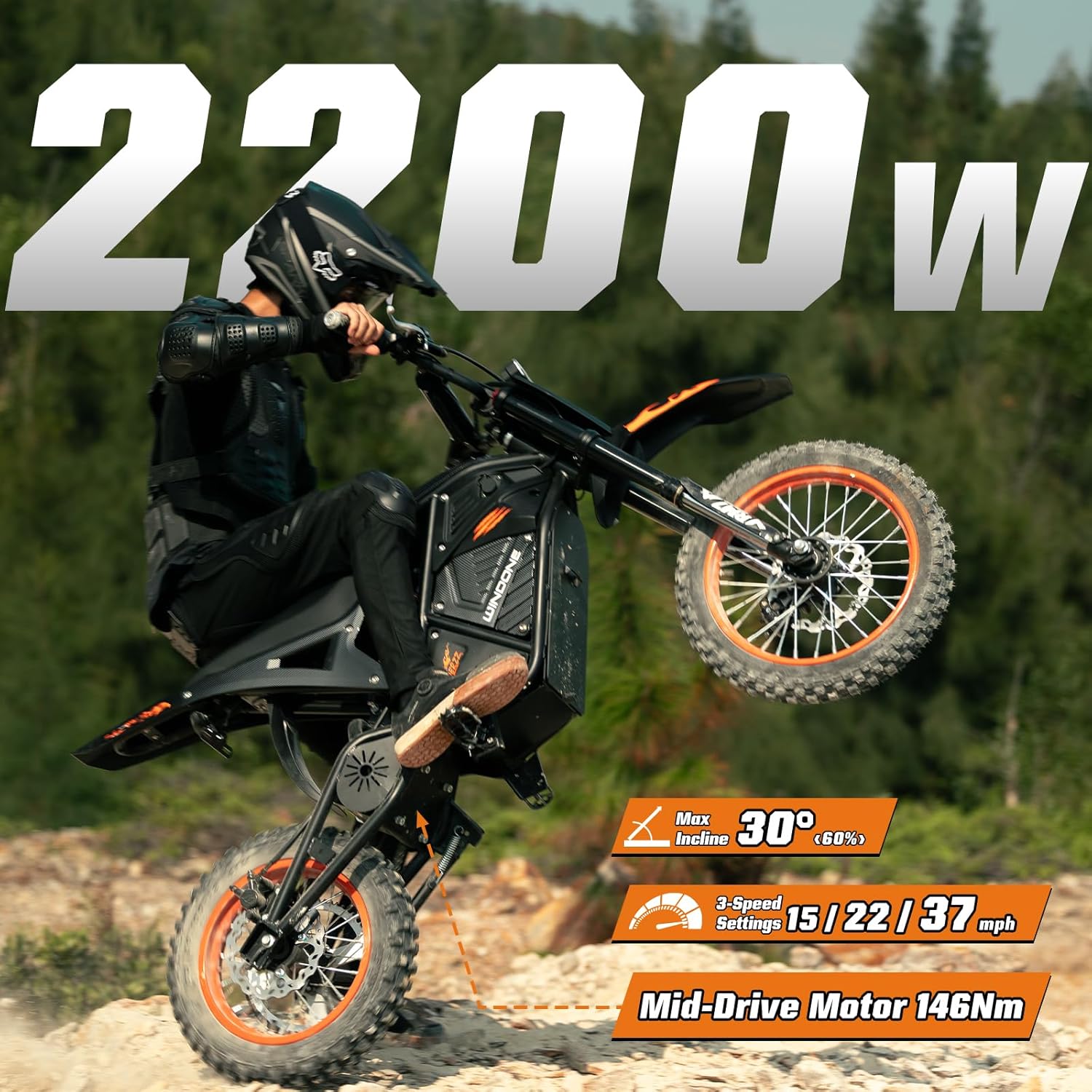 RM7 Electric Dirt Bike for Adults & Teens, 2200W Peak Ebike, 48V 22.5Ah, 37 MPH - Image 2