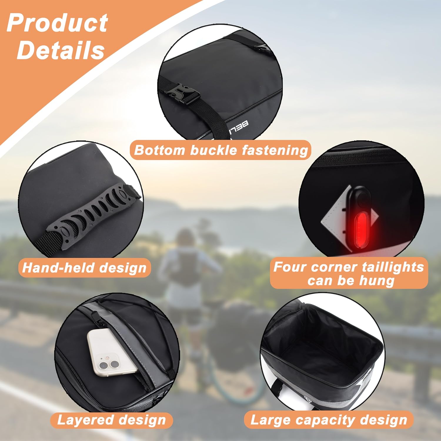 Bike Rear Rack Bag with Rain Cover, 15L Reflective Waterproof Bike Rack Backpack - Image 5