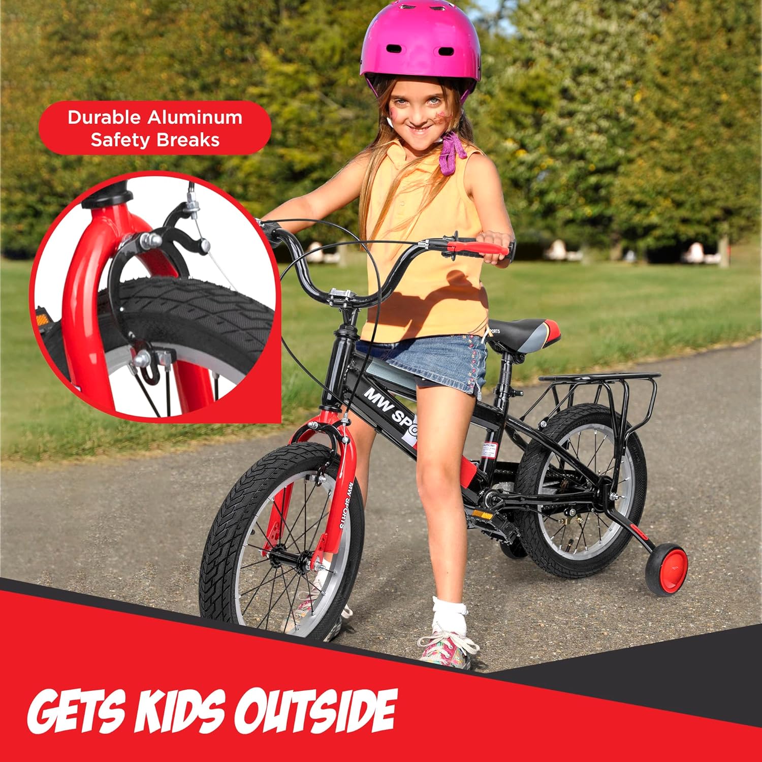 MW Sports 16 inch Kids Bike with Removable Training Wheels, Hand Brakes and Back - Image 5