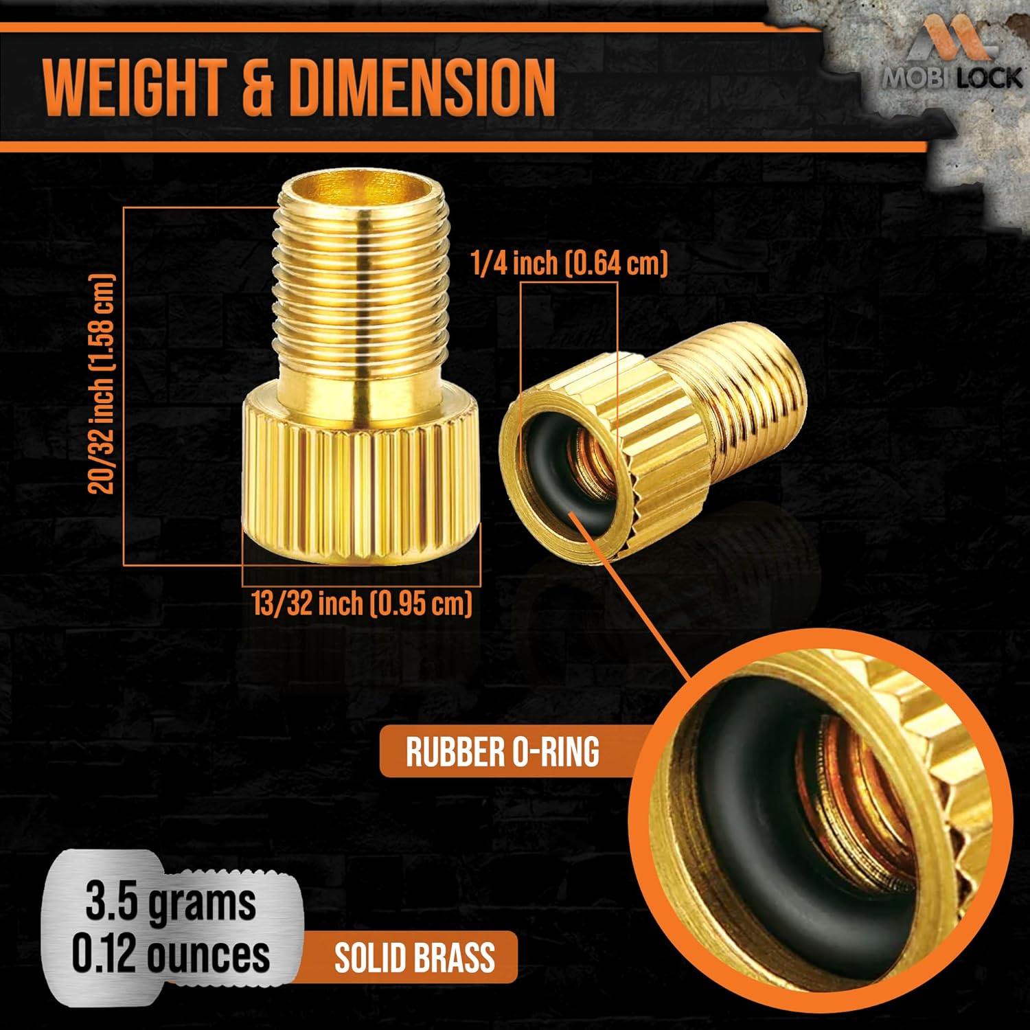 Brass Presta Valve Adaptor (Pack of 5 + 10 Caps) - Convert Presta to Schrader - Image 5