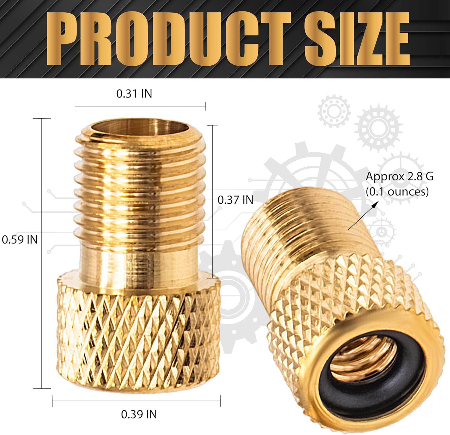 2PCS Brass Presta Valve Adapter, Convert Presta to Schrader Adaptor, Inflate - Image 2
