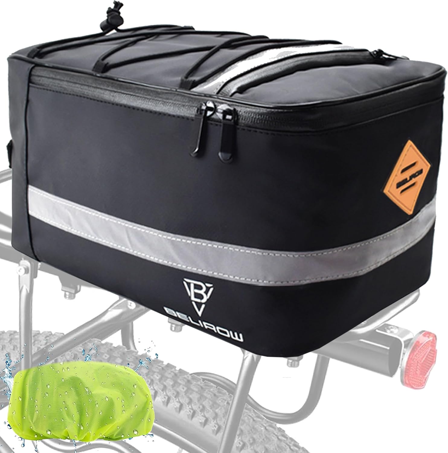 Bike Rear Rack Bag with Rain Cover, 15L Reflective Waterproof Bike Rack Backpack
