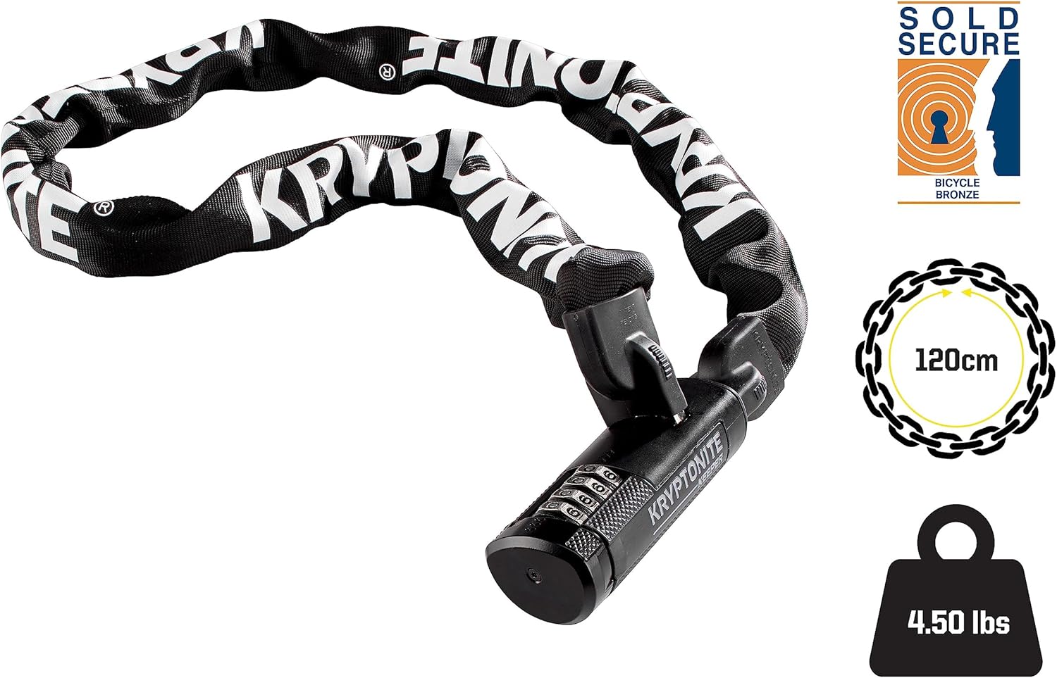 Kryptonite Keeper 712 Combo Bike Chain Lock, 4 Feet Long 7mm Steel Chain Heavy - Image 5