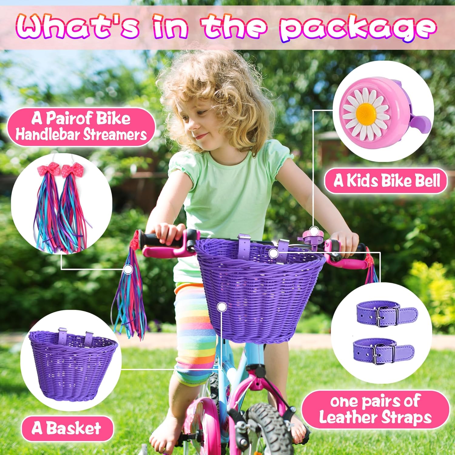 Kids Bike Basket Set,Girl Bike Basket Handwoven,Bike Baskets for Kids,Install - Image 2