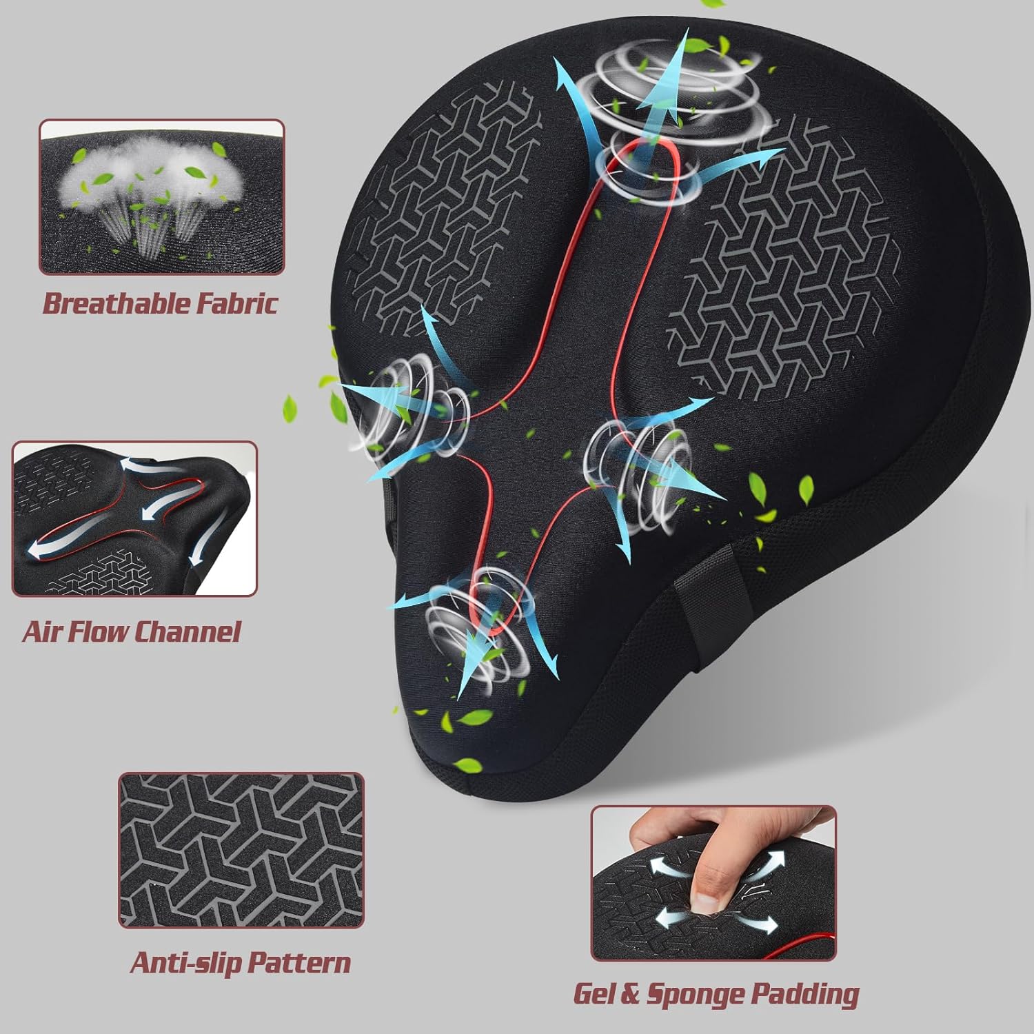 Zacro Wide Bike Seat Cushion, Gel Padded Bike Seat Cover for Men Women Comfort - Image 3