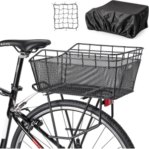 Rear Bike Basket - Large Bicycle Rear Basket with Cargo Net and Waterproof