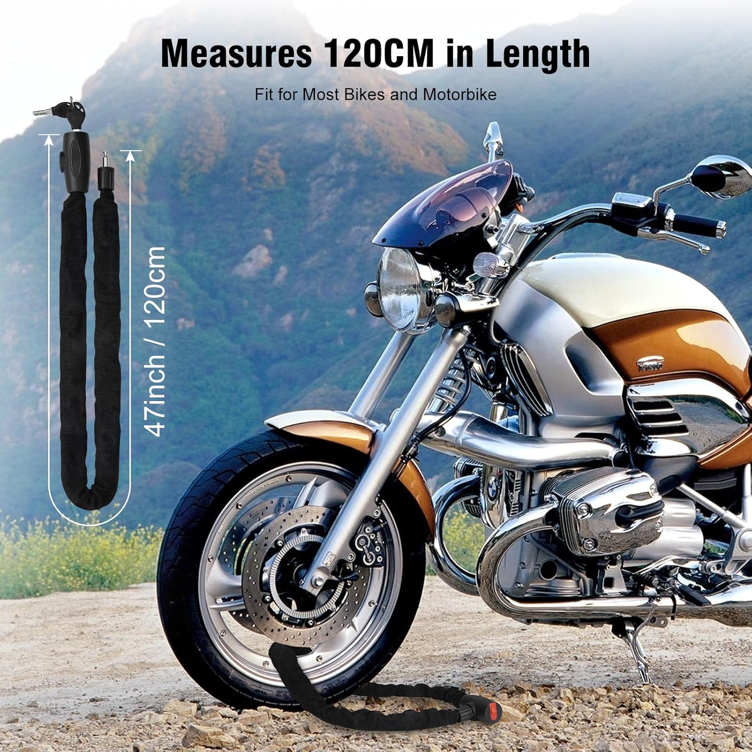 Bike Lock, Heavy Duty Bicycle Chain Lock - 4ft Length (120cm), Cut Proof Anti - Image 6