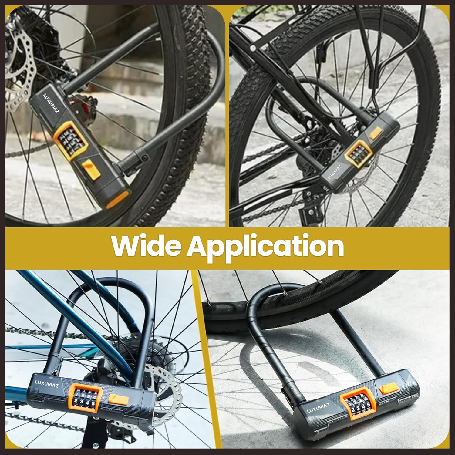 Heavy Duty Bike Lock with 5ft Steel Cable & Mounting Bracket - Keyless U-Lock - Image 7